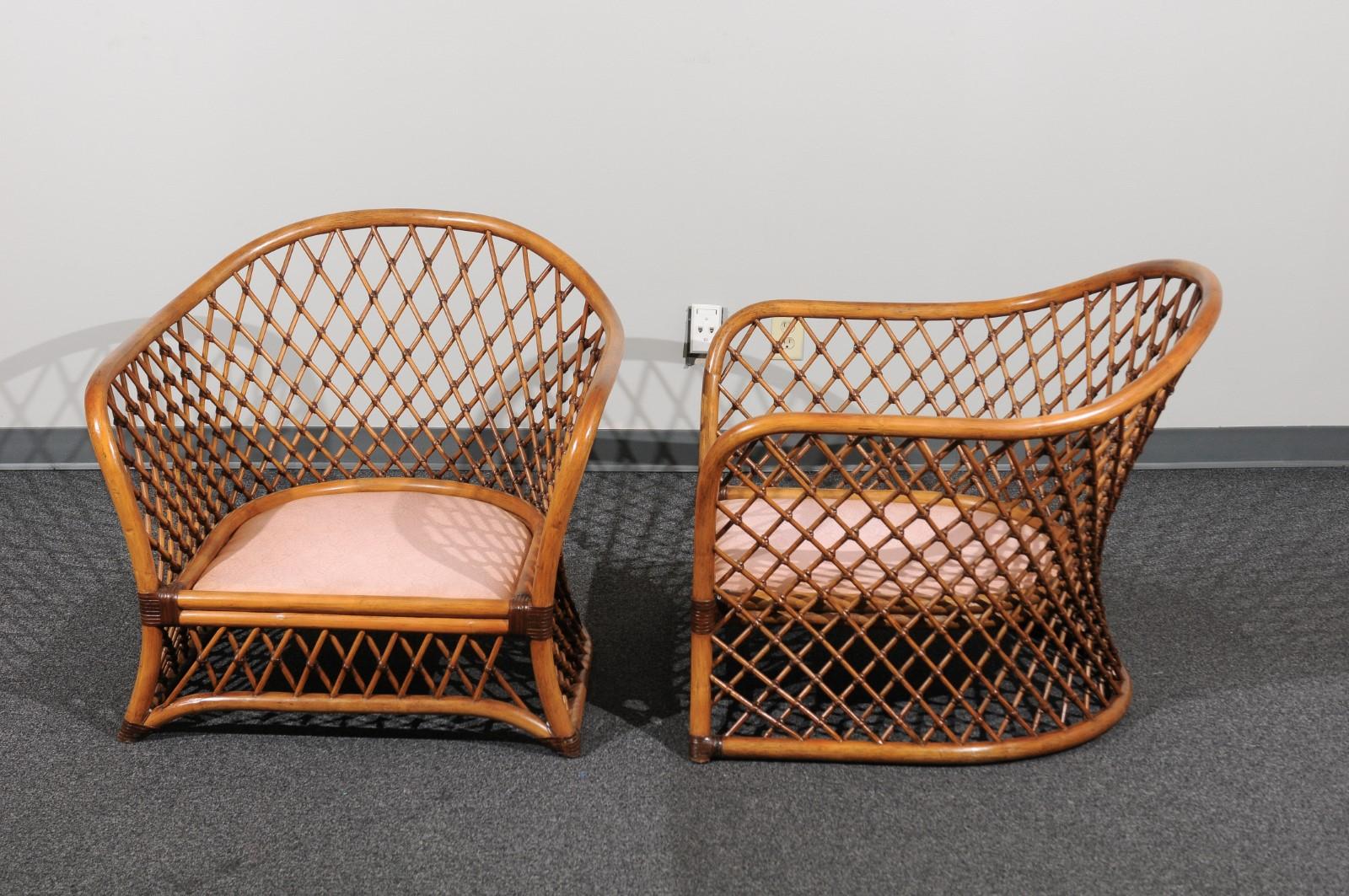 Sculptural Restored Pair of Large-Scale Lattice Club Chairs, circa 1990 3