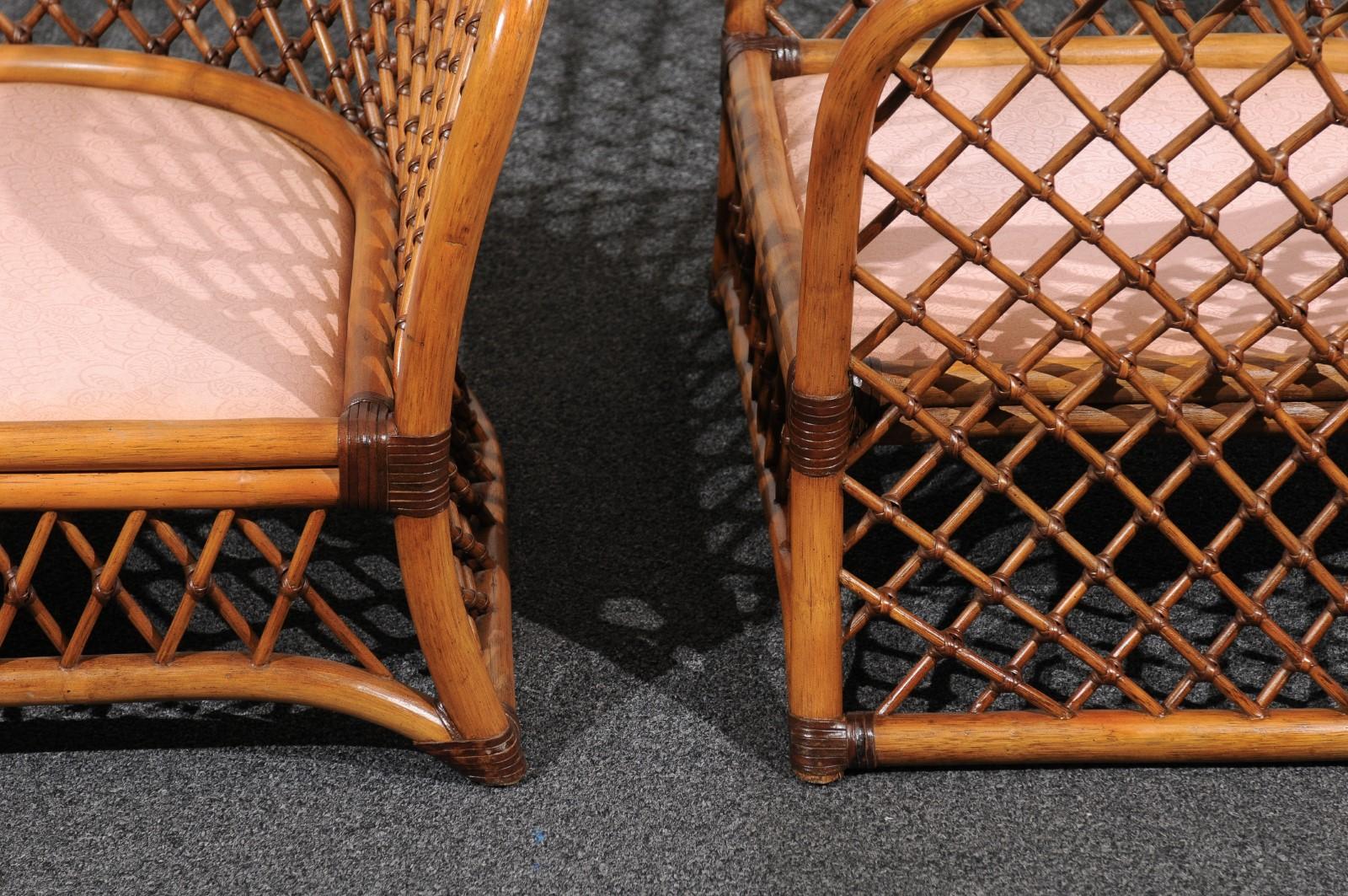 Sculptural Restored Pair of Large-Scale Lattice Club Chairs, circa 1990 4