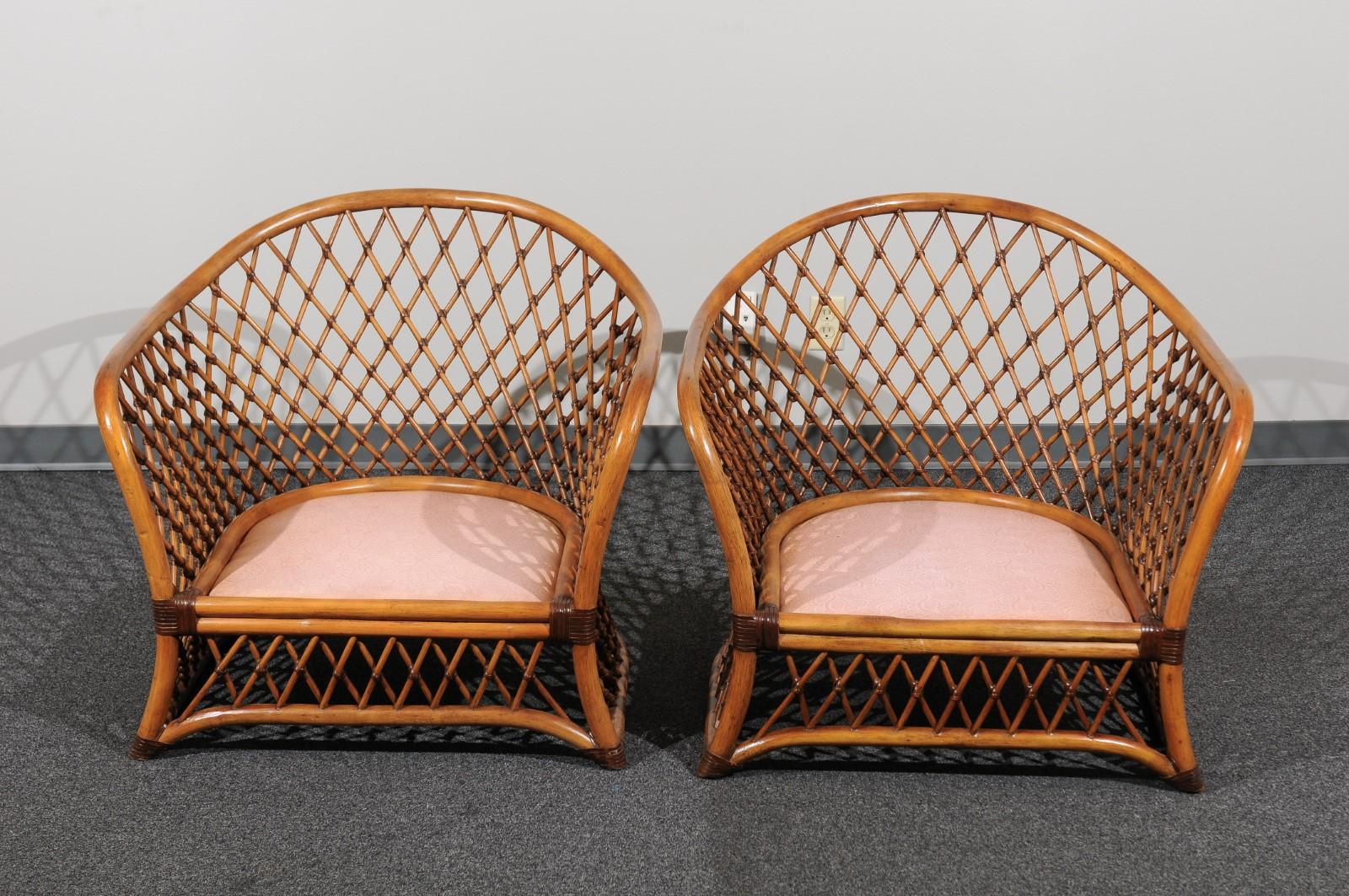 Sculptural Restored Pair of Large-Scale Lattice Club Chairs, circa 1990 6