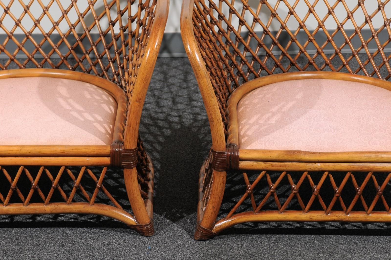 Sculptural Restored Pair of Large-Scale Lattice Club Chairs, circa 1990 7