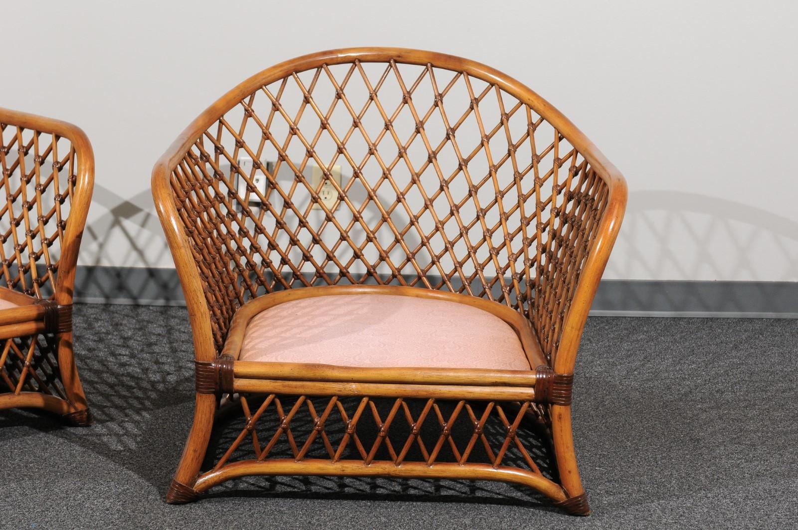 American Sculptural Restored Pair of Large-Scale Lattice Club Chairs, circa 1990