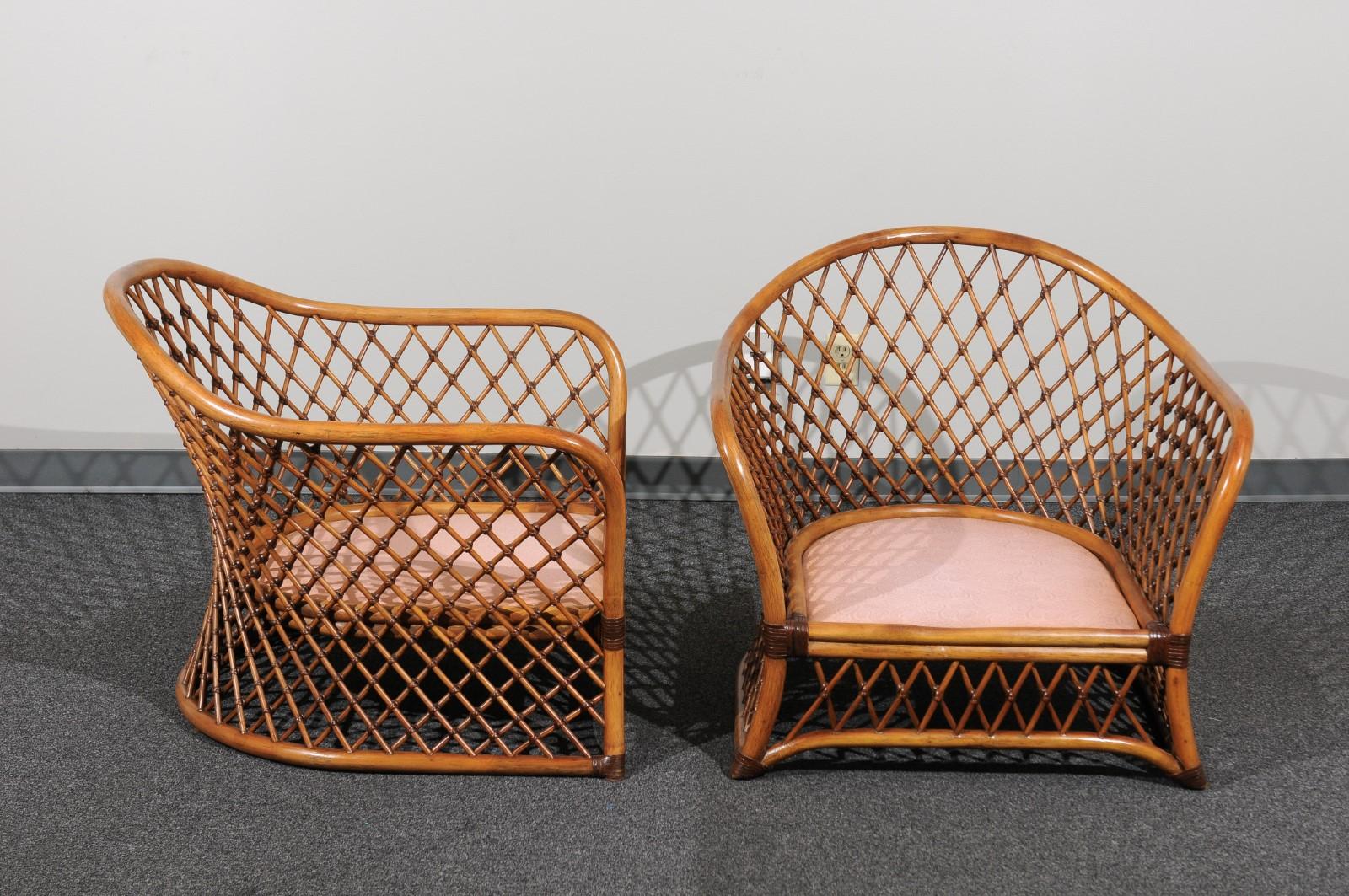 Sculptural Restored Pair of Large-Scale Lattice Club Chairs, circa 1990 In Excellent Condition In Atlanta, GA