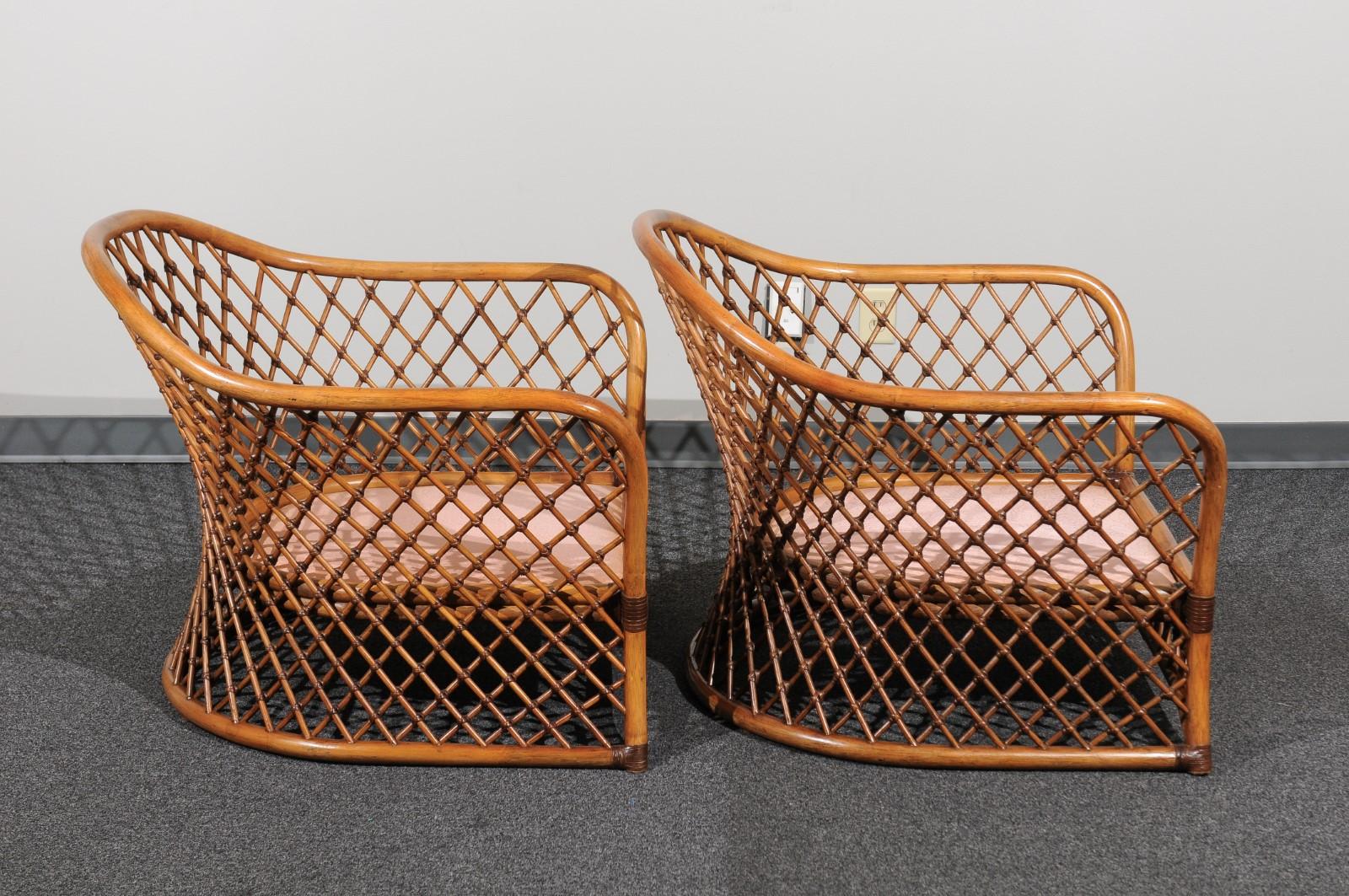 Late 20th Century Sculptural Restored Pair of Large-Scale Lattice Club Chairs, circa 1990