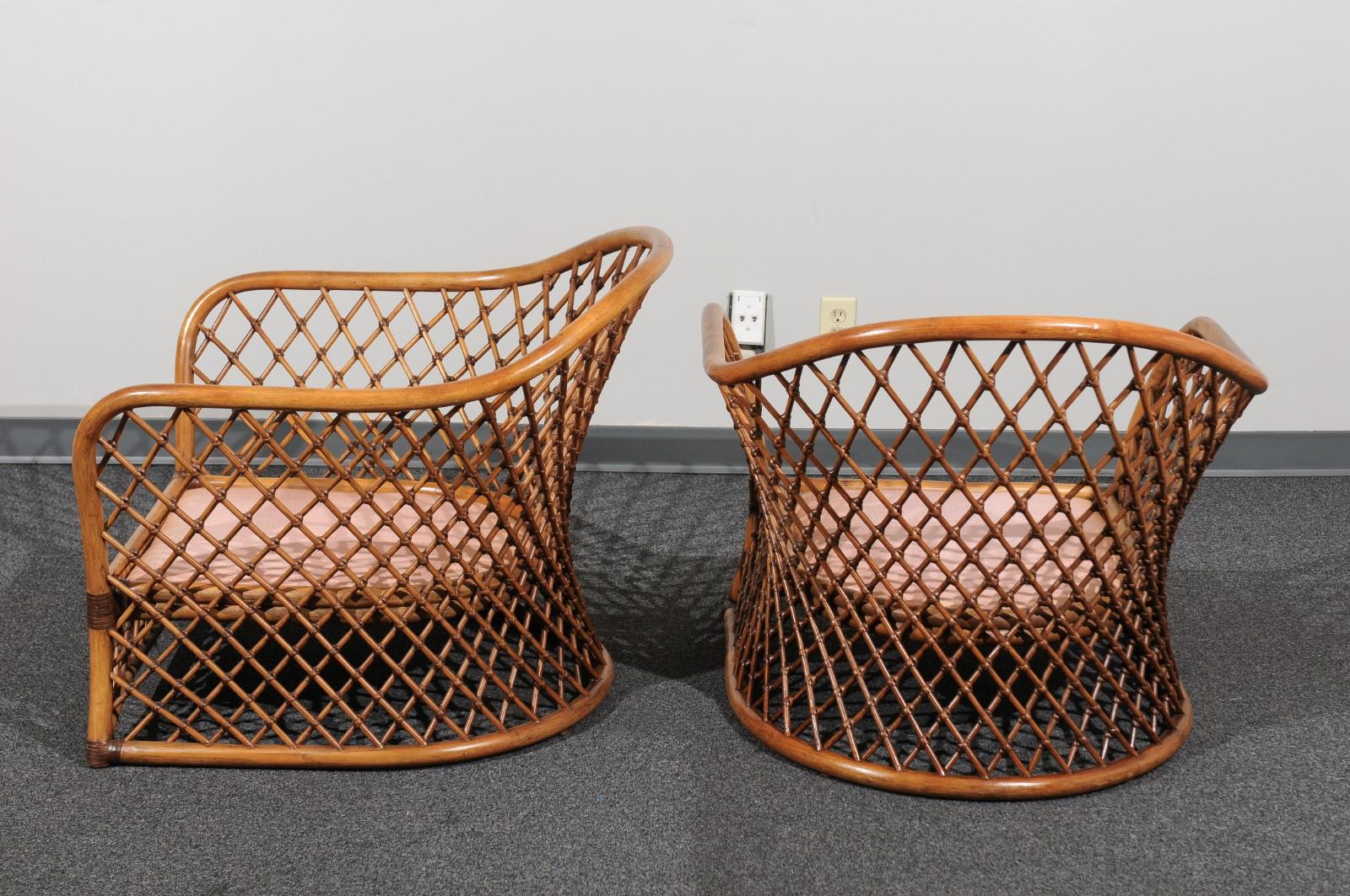 Sculptural Restored Pair of Large-Scale Lattice Club Chairs, circa 1990 1
