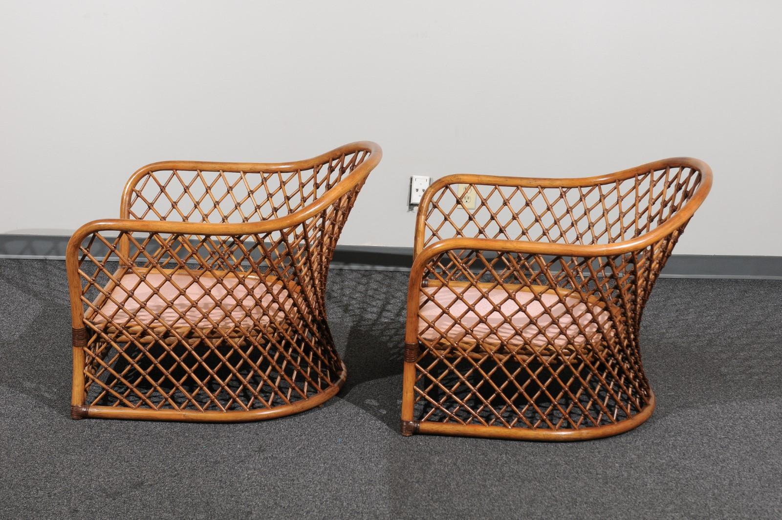 Sculptural Restored Pair of Large-Scale Lattice Club Chairs, circa 1990 2