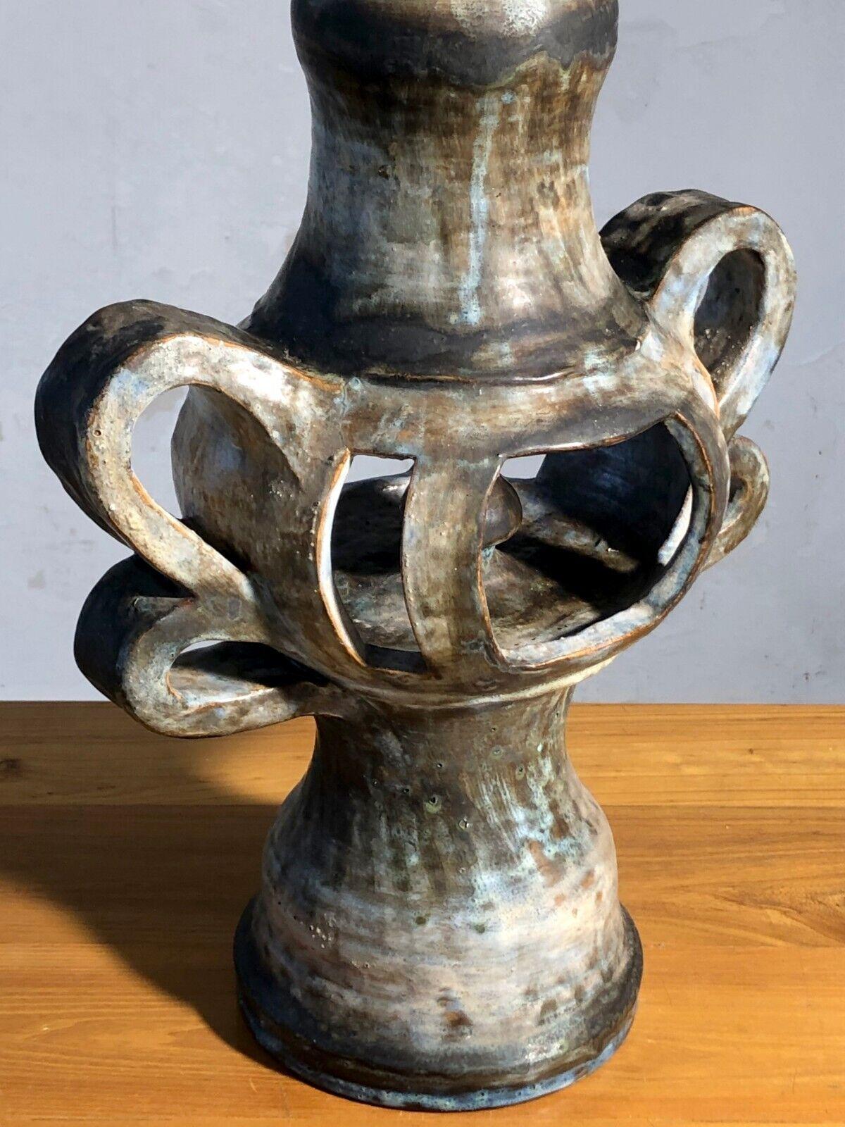 A Sculptural RUSTIC MODERN BRUTALIST Ceramic TABLE LAMP, VALLAURIS, France 1950 For Sale 11