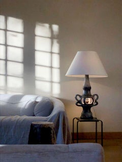A Sculptural RUSTIC MODERN BRUTALIST Ceramic TABLE LAMP, VALLAURIS, France 1950