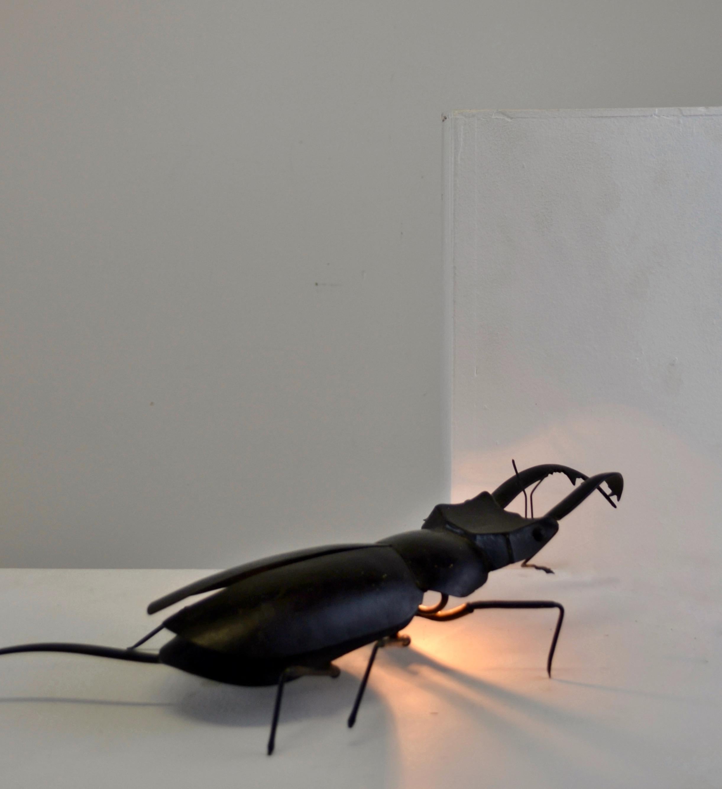 Mid-Century Modern a sculptural vintage 1960s metal beetle lamp – France