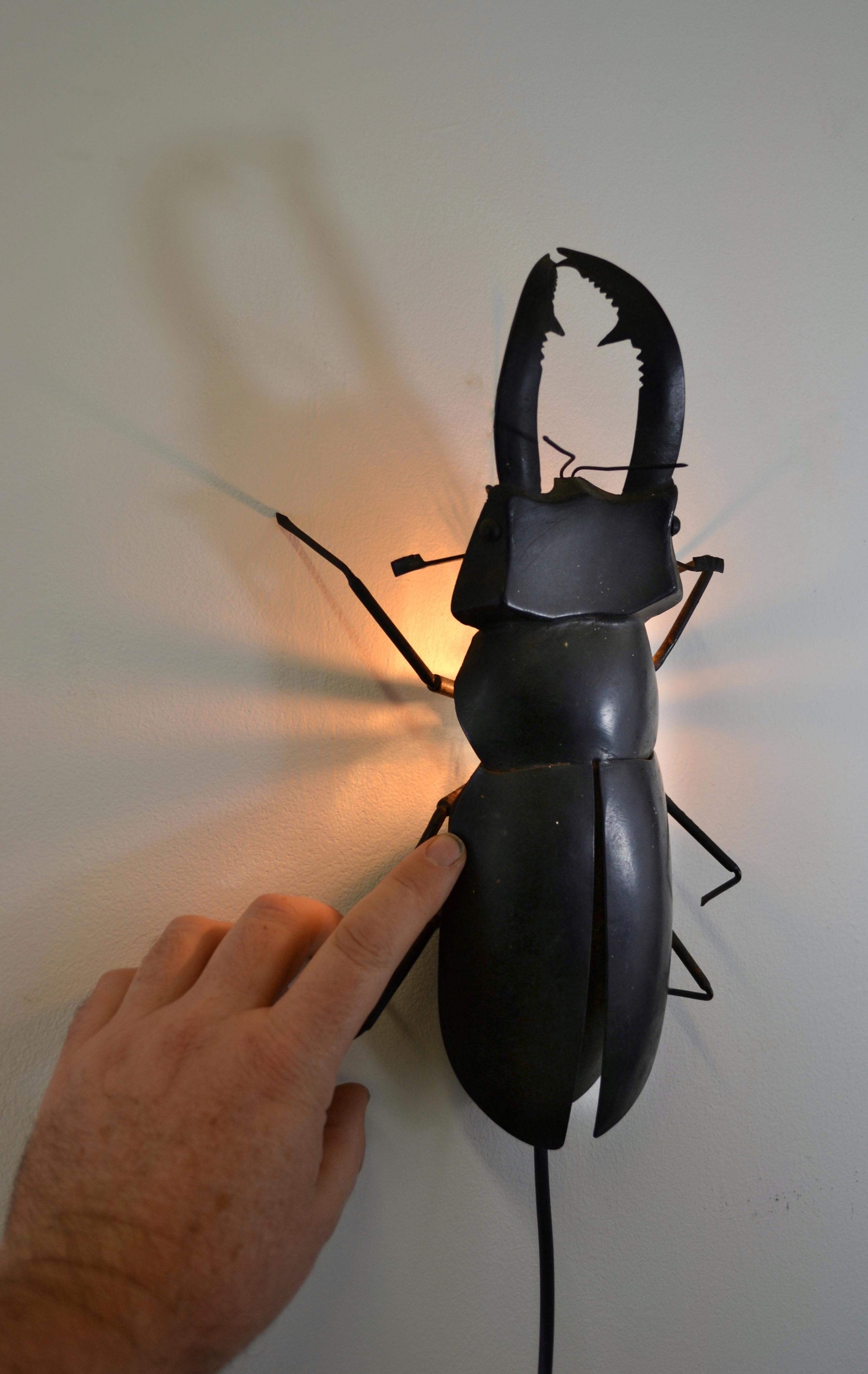 French a sculptural vintage 1960s metal beetle lamp – France