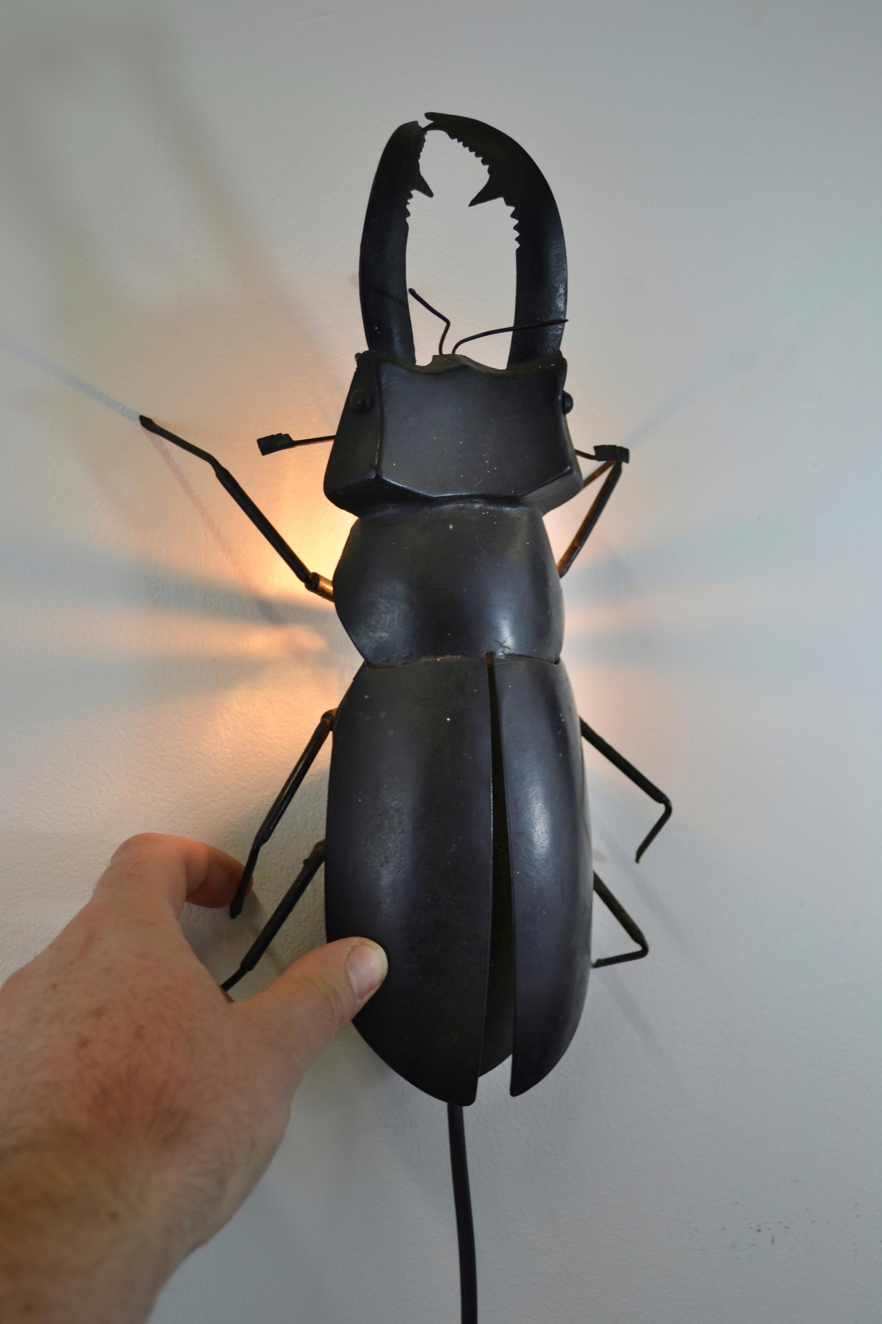Steel a sculptural vintage 1960s metal beetle lamp – France