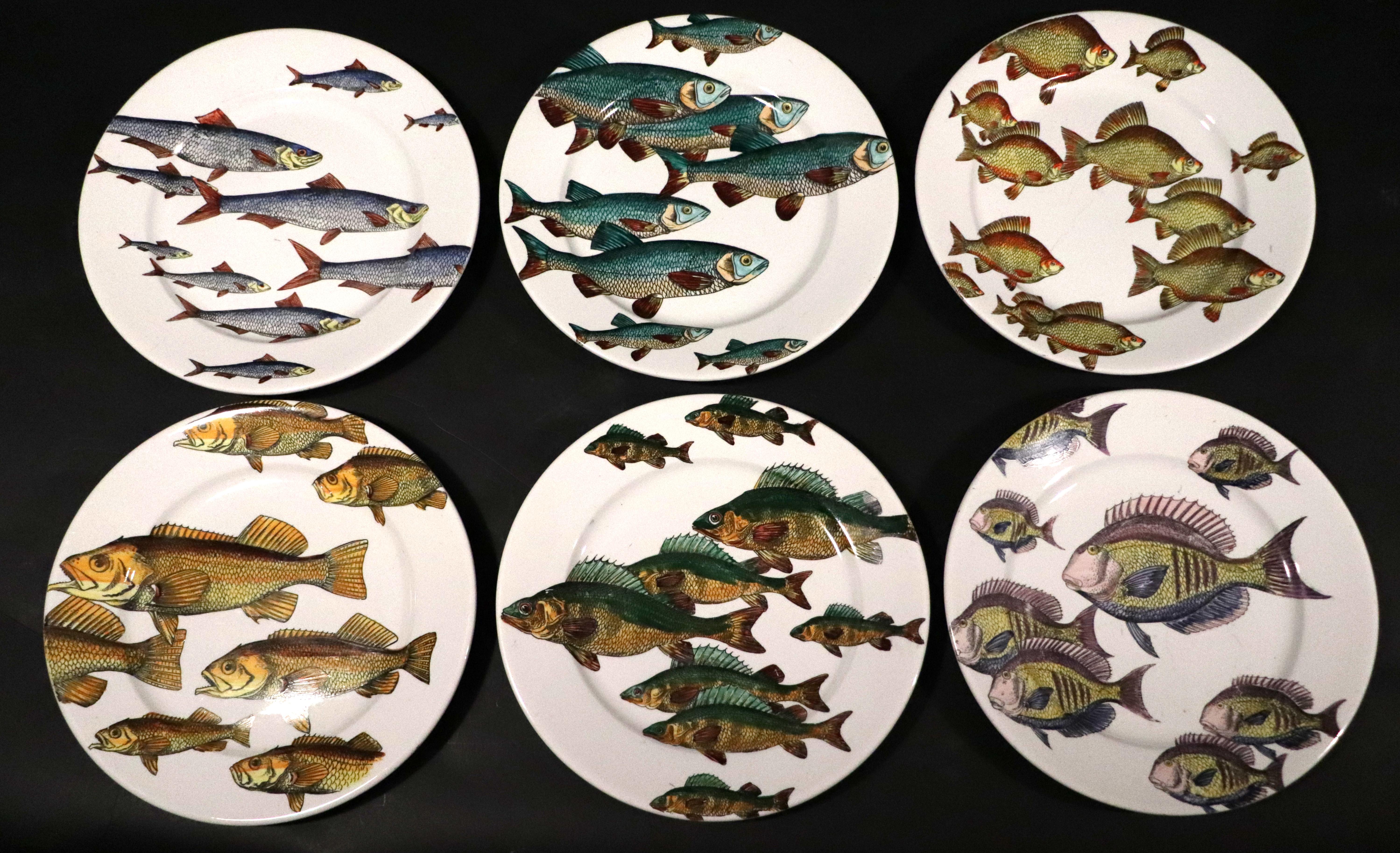 A Sea of Imagination: Fornasetti’s Iconic Pesci Plates

Piero Fornasetti (Italian, 1913–1988)
A Set of Six Porcelain Plates, “Pesci” Pattern
Milan, Late 1950s
Porcelain, transfer-printed decoration
Dimensions: 9 in. diameter × 1 in. high

A stunning
