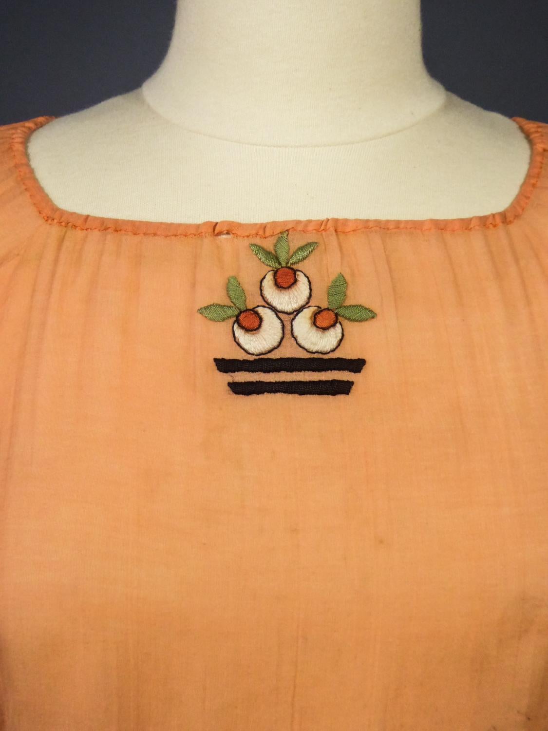 Women's A Seaside Embroidered Cotton Dress in the style of Atelier Martine Circa 1920 For Sale