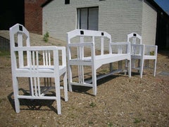 Secessionist Three Seater Painted Pine Bench & a Single Matching Armchair