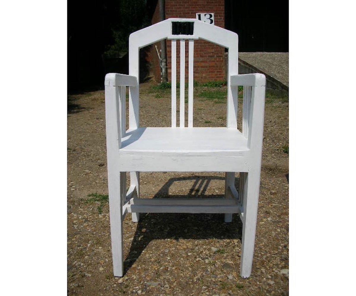 European Secessionist Three Seater Painted Pine Bench & a Single Matching Armchair For Sale