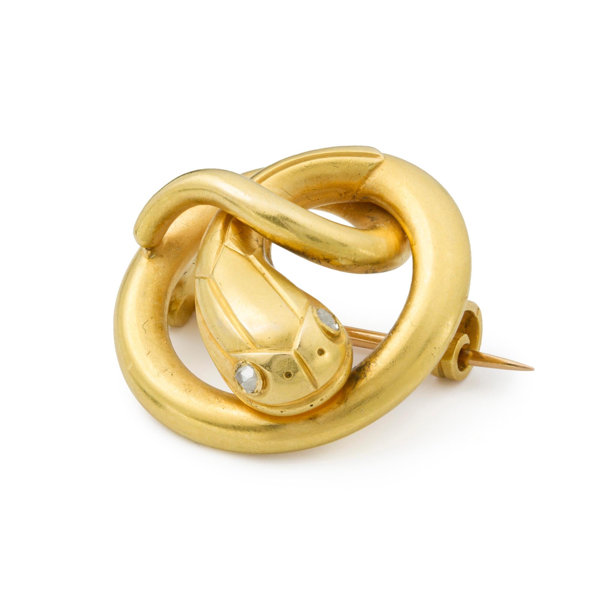 Taille rose Broche serpent du Second Empire en or jaune et diamants en vente