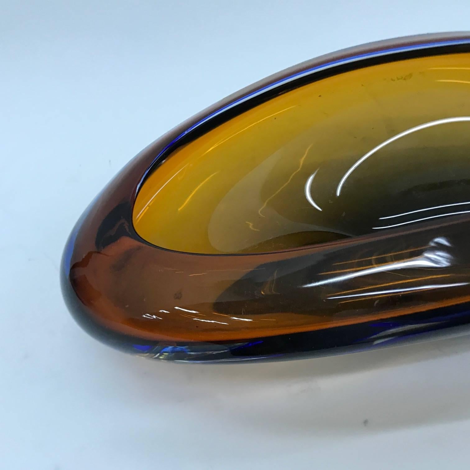 Hand-Crafted Seguso Modernist Blue and Brown Murano Glass Italian Centerpiece, circa 1970