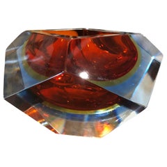 Seguso Sommerso Faceted Murano Glass Ashtray Made in the Seventies