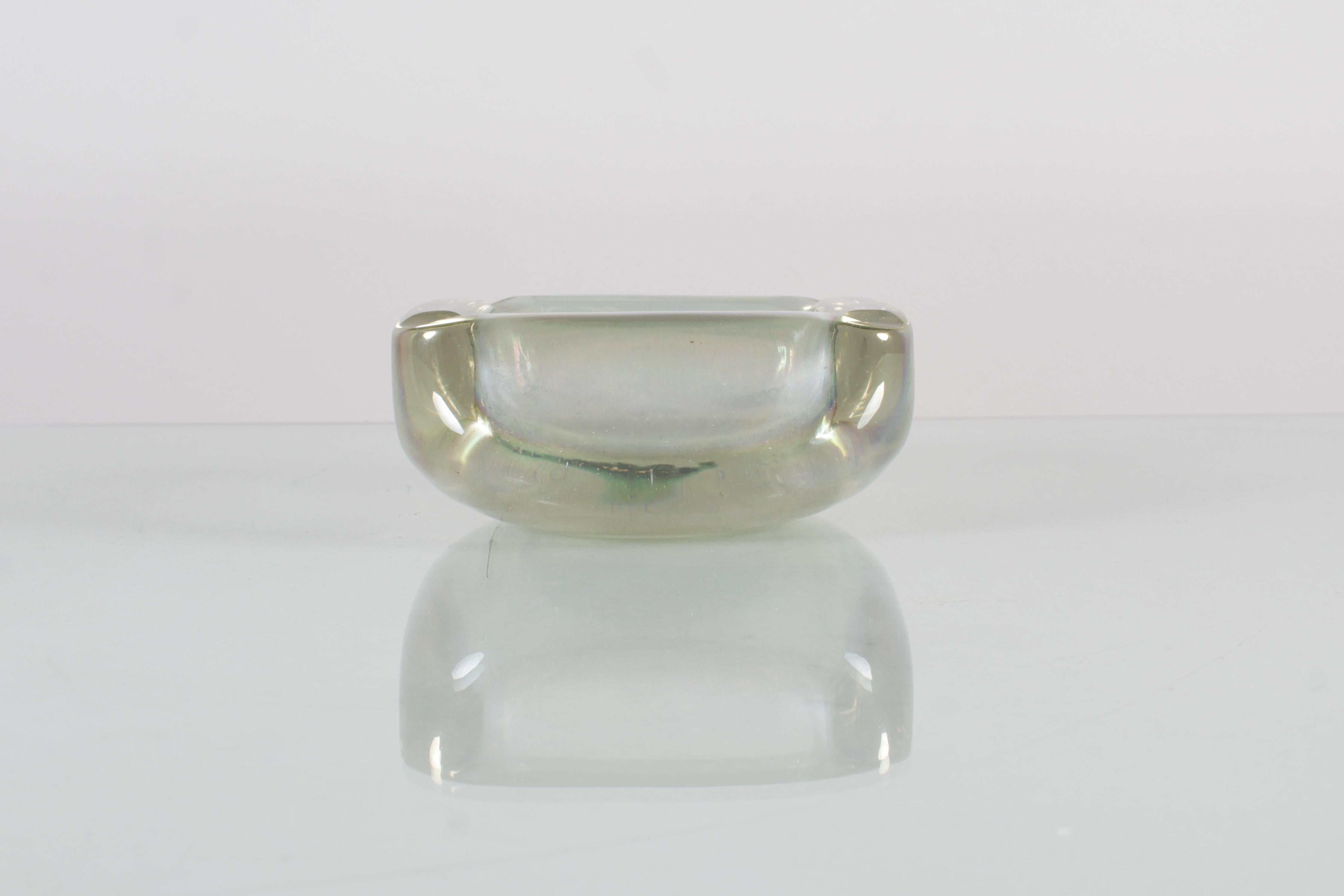 Mid-Century Modern A. Seguso Thick Iridescent Murano Glass Ashtray 40s Italy For Sale