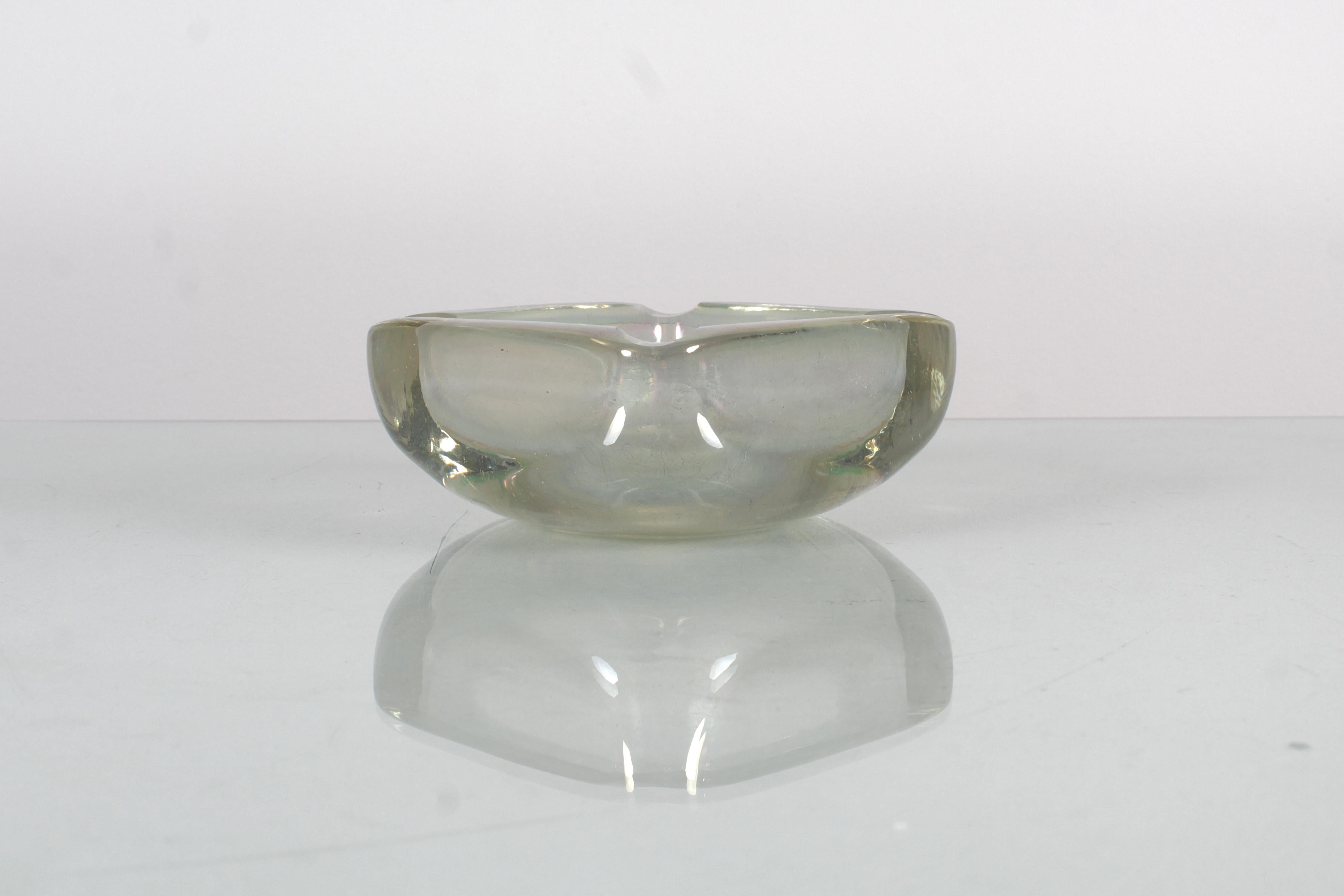 Italian A. Seguso Thick Iridescent Murano Glass Ashtray 40s Italy For Sale