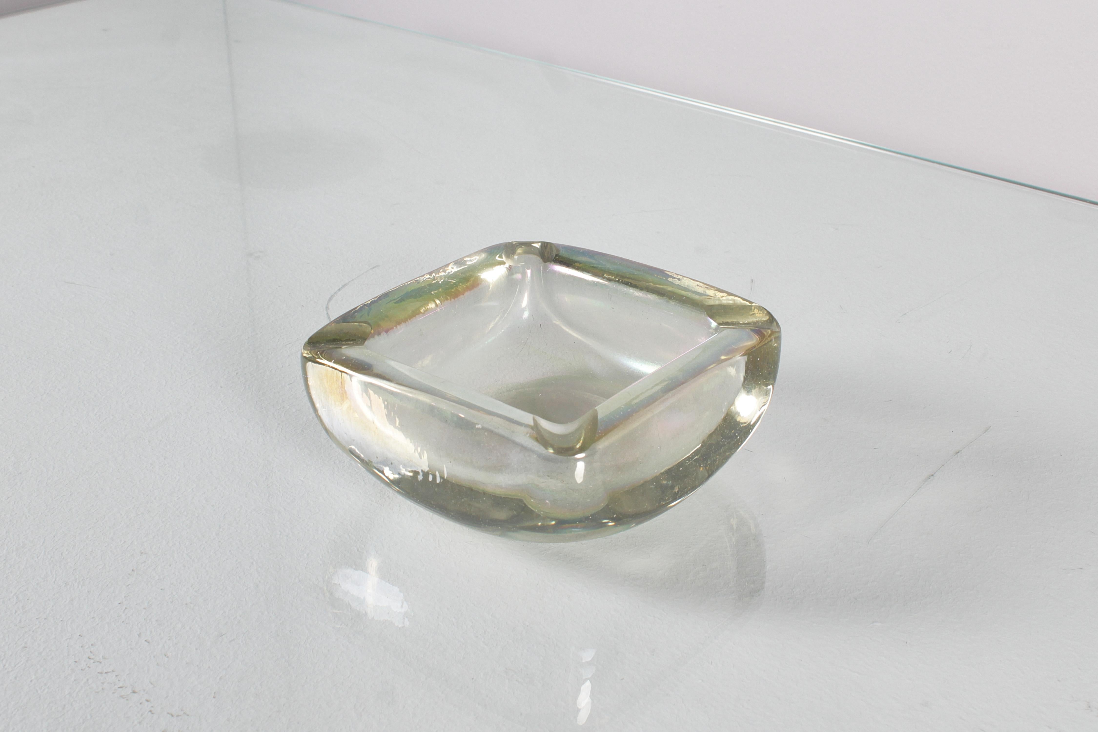 Mid-20th Century A. Seguso Thick Iridescent Murano Glass Ashtray 40s Italy For Sale