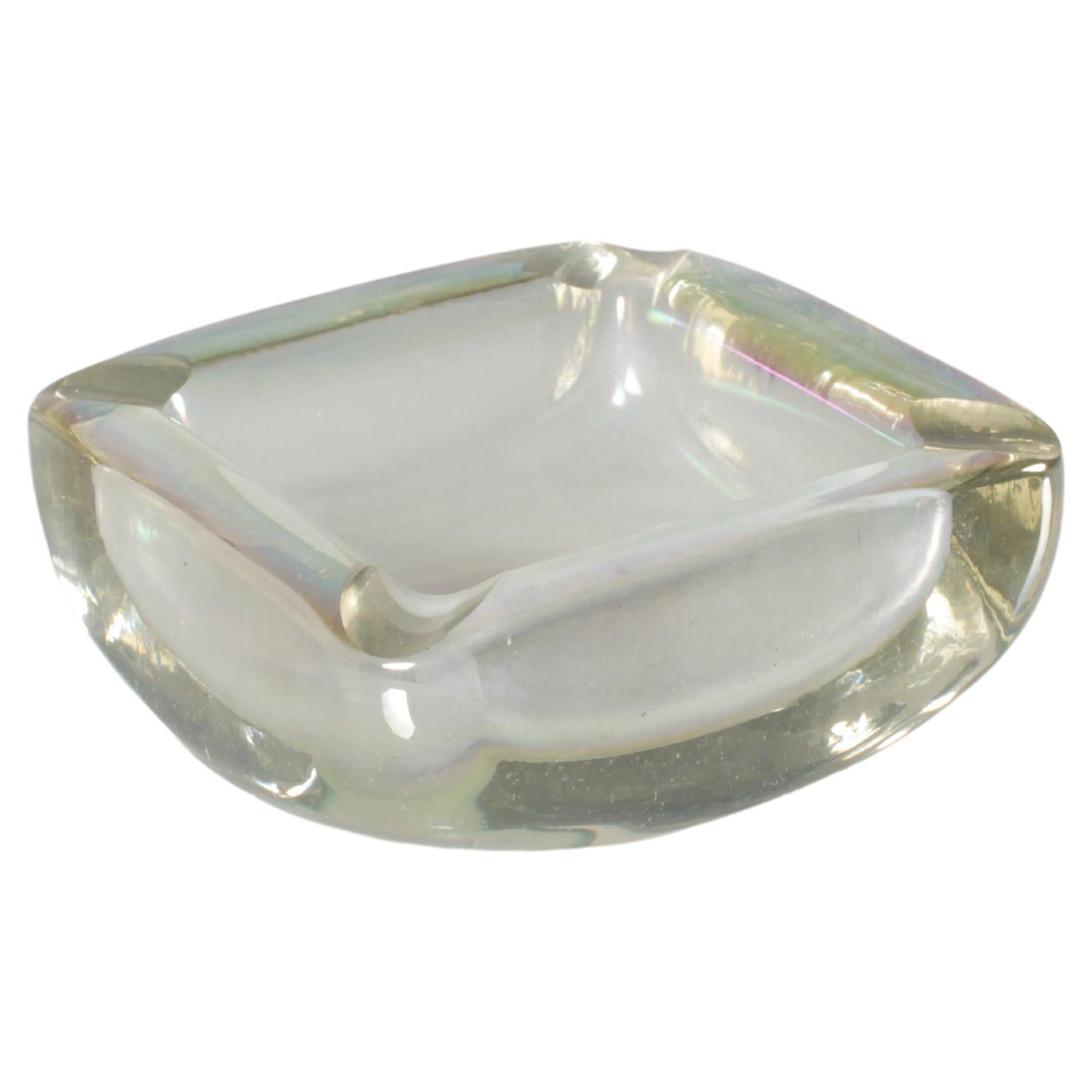 A. Seguso Thick Iridescent Murano Glass Ashtray 40s Italy