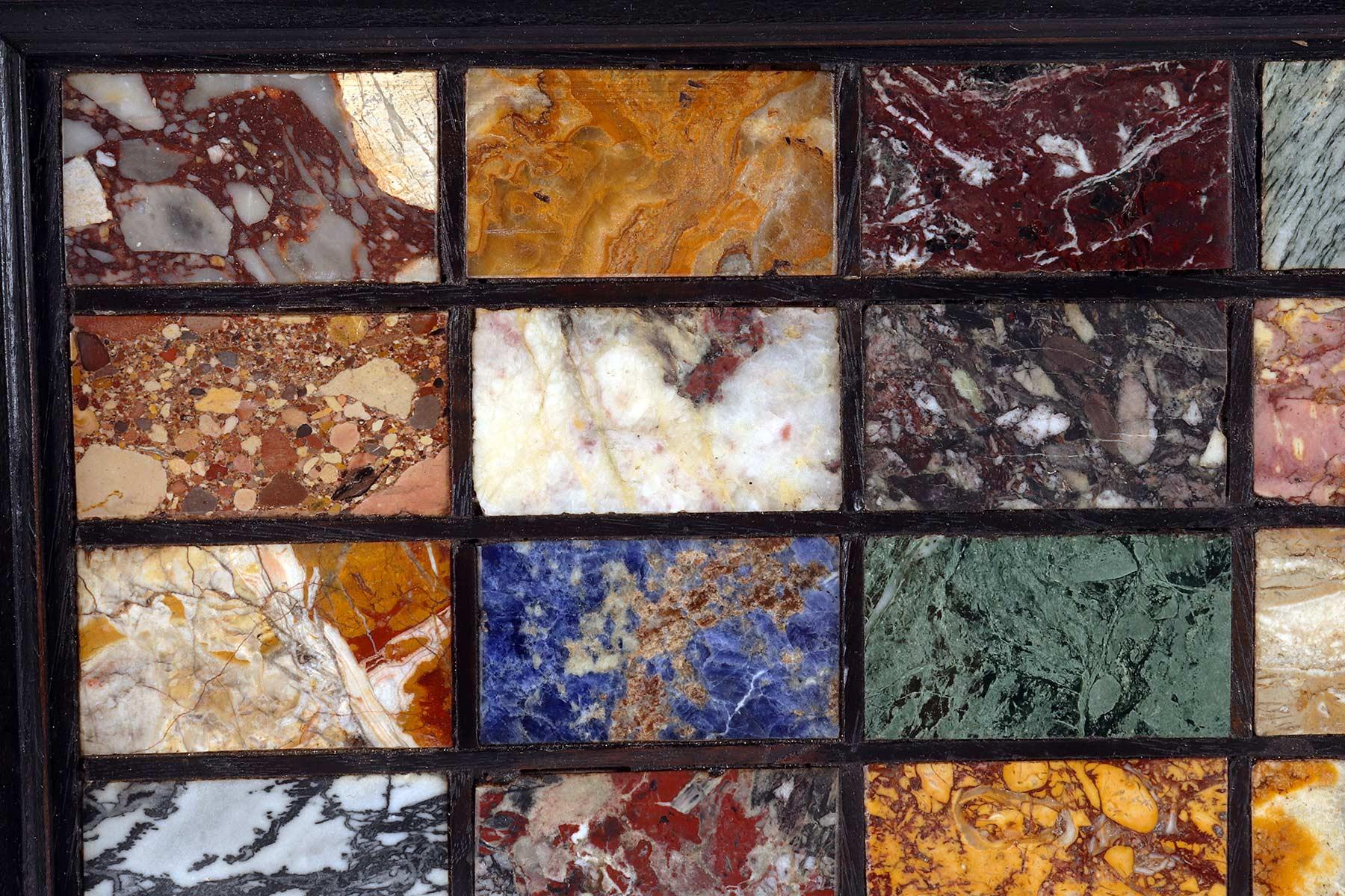 A selection of 30 antique Grand Tour marquetry marbles, Italy 1850.  For Sale 3