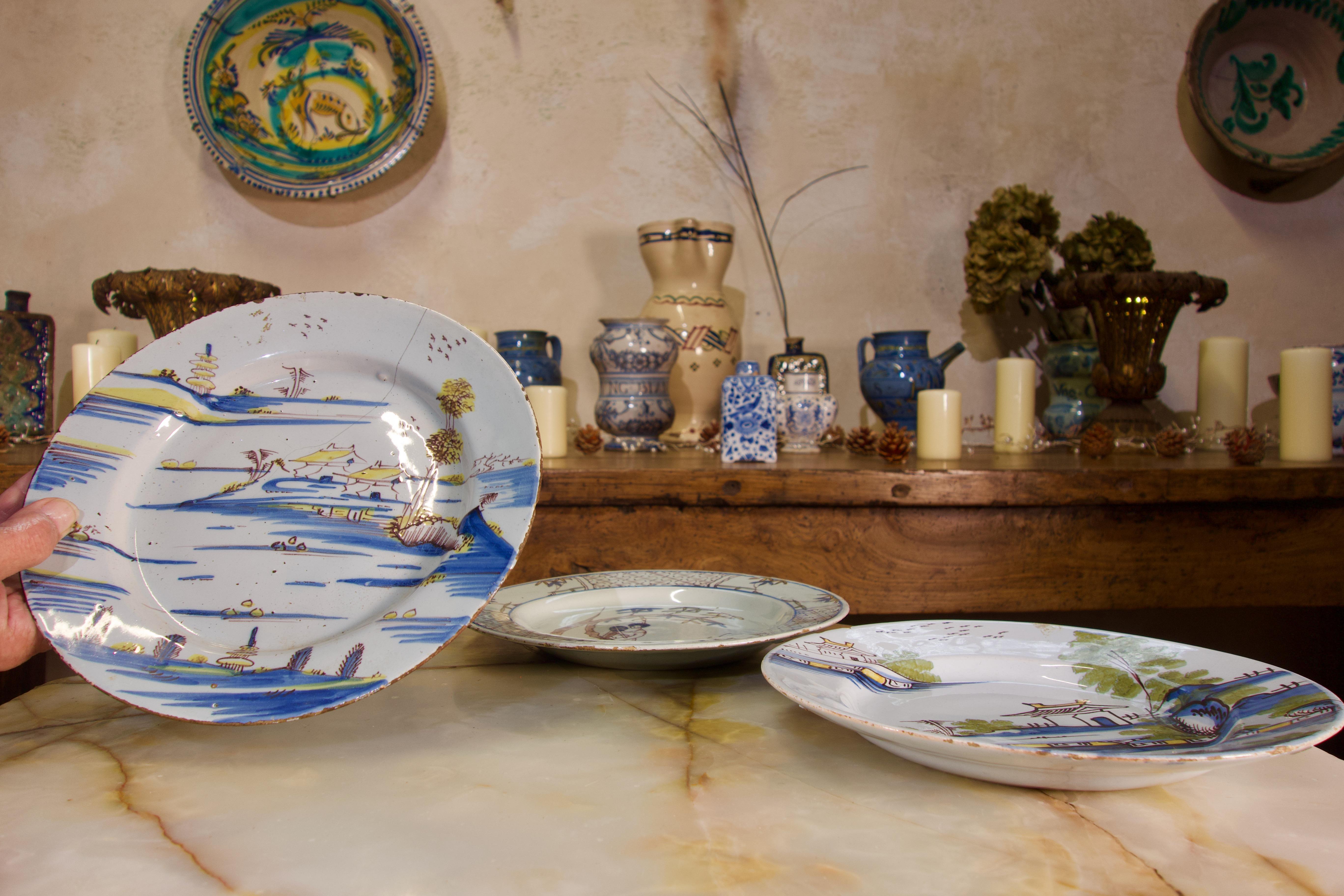 Selection of Three 18th Century English/Bristol Delft Plates 8