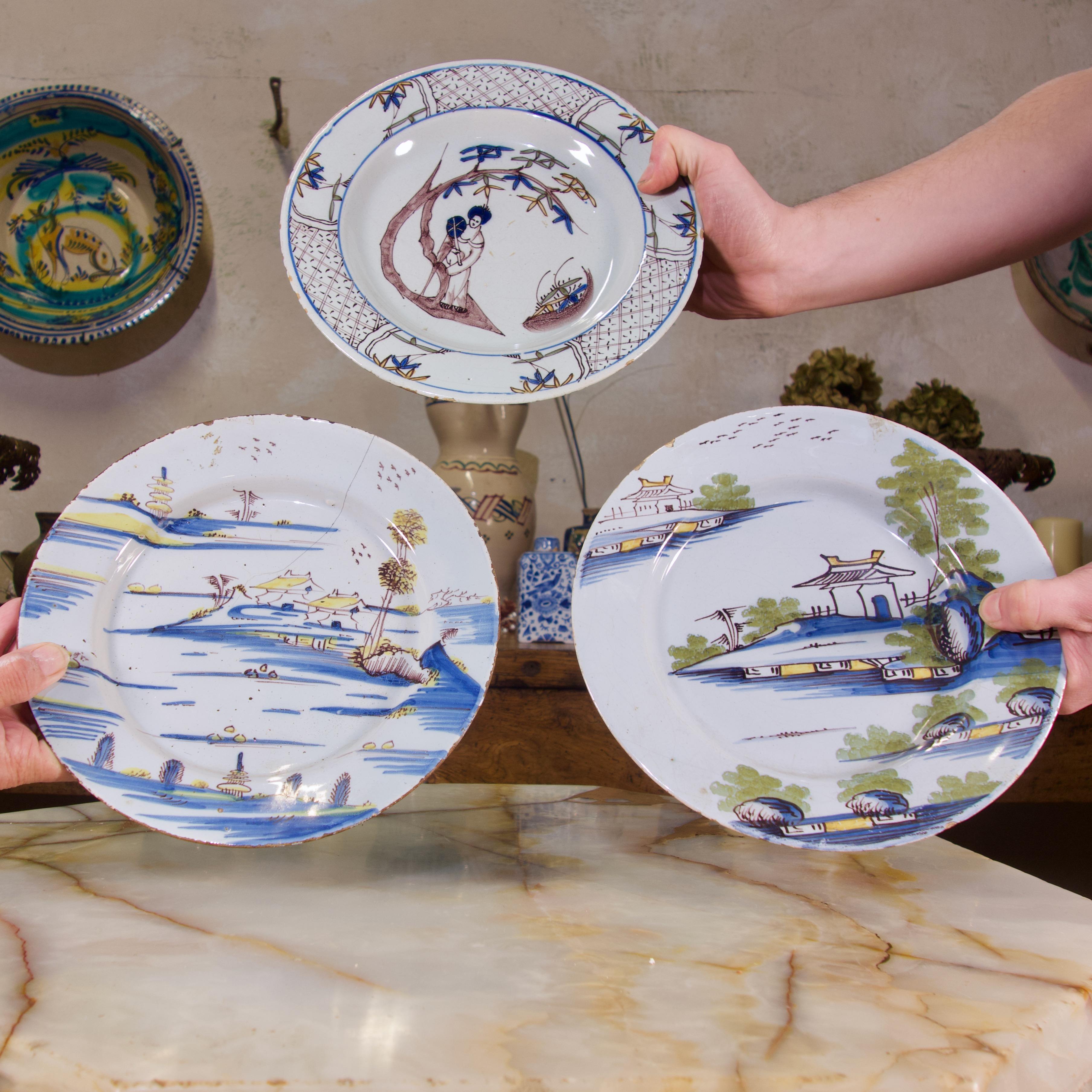 Selection of Three 18th Century English/Bristol Delft Plates 9
