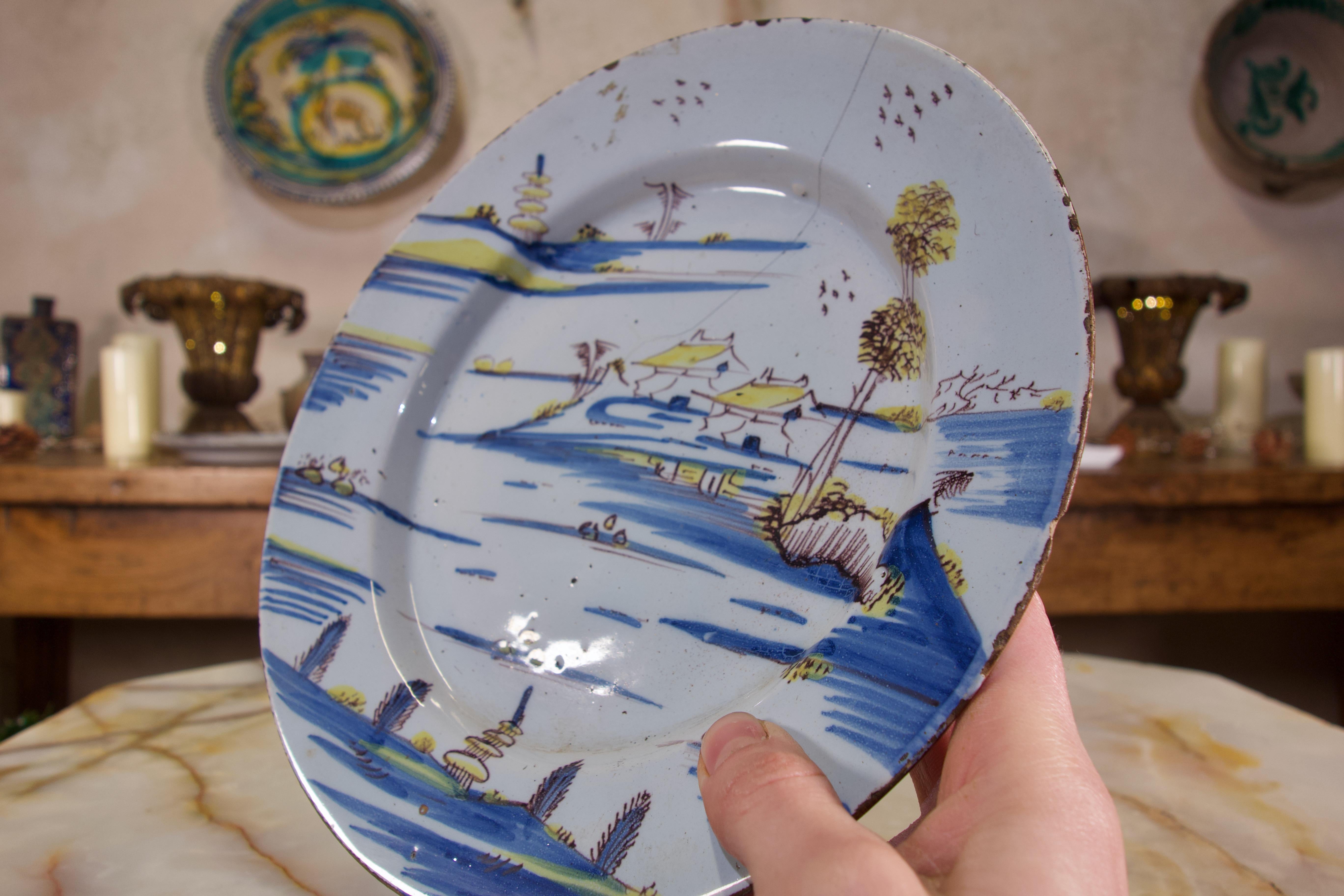 18th Century and Earlier Selection of Three 18th Century English/Bristol Delft Plates