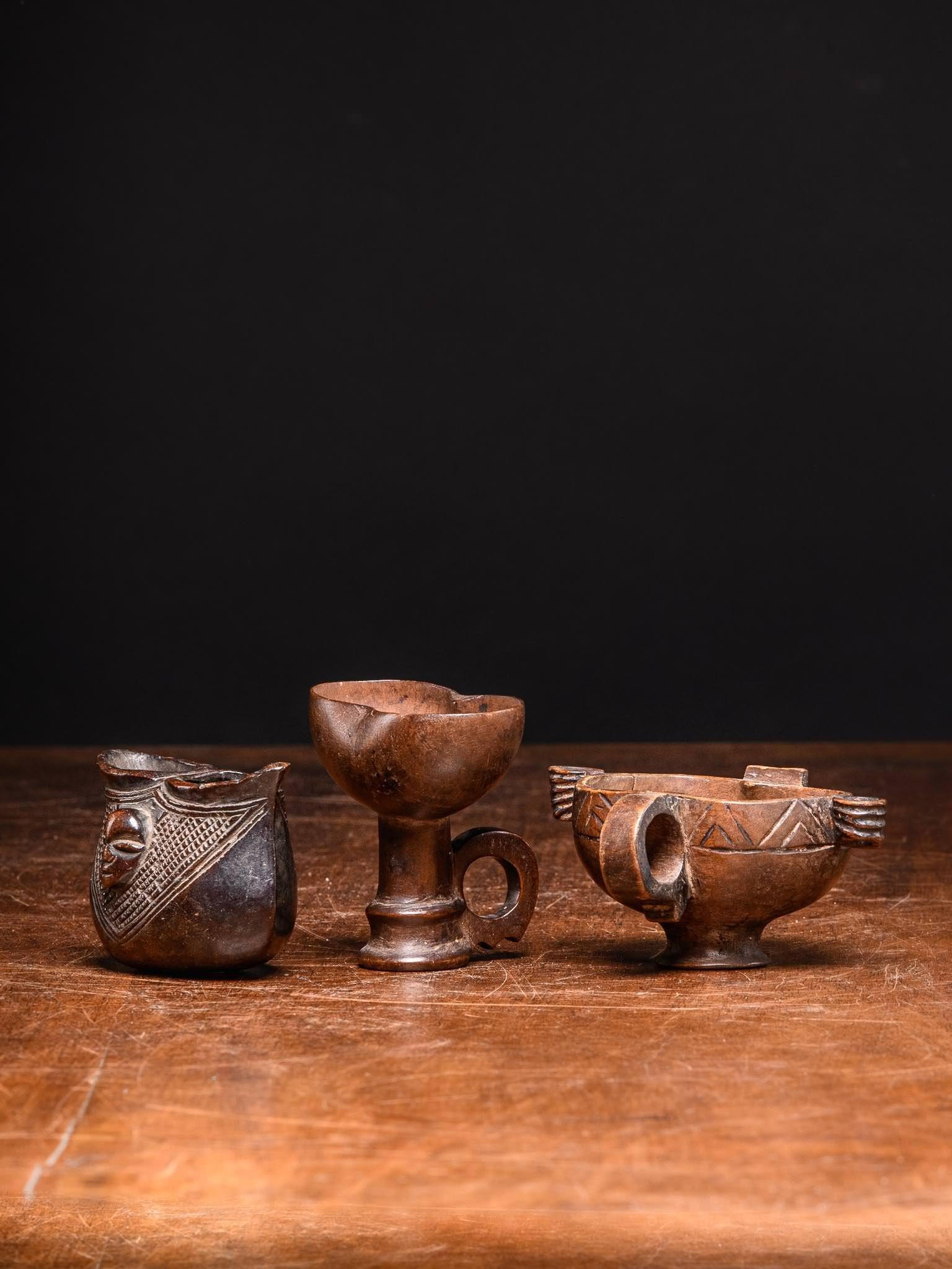 Congolese Selection of Three Yaka/Suku Monocyclic Ceremonial Drinking Cups, DRC For Sale