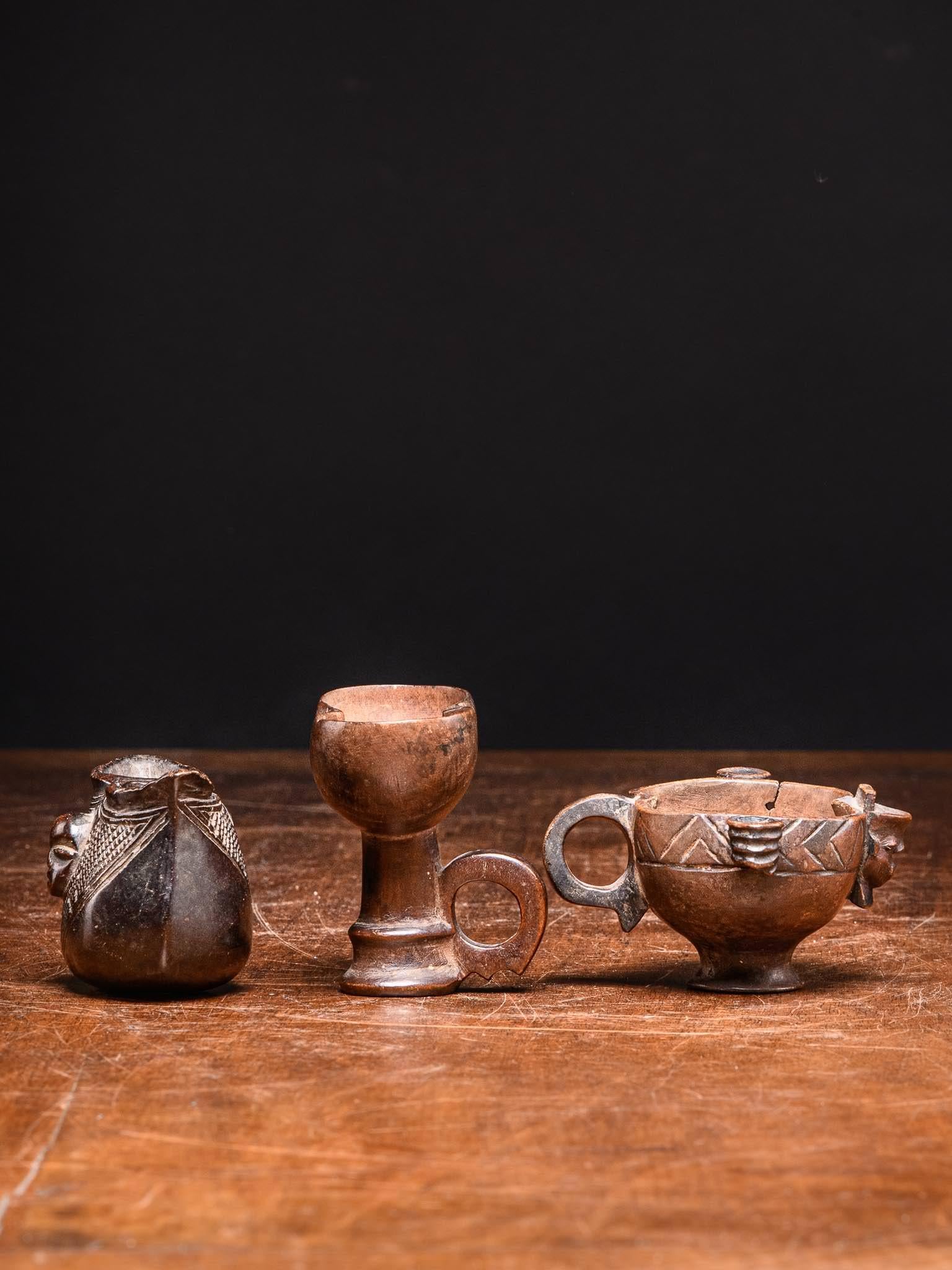Hand-Crafted Selection of Three Yaka/Suku Monocyclic Ceremonial Drinking Cups, DRC For Sale