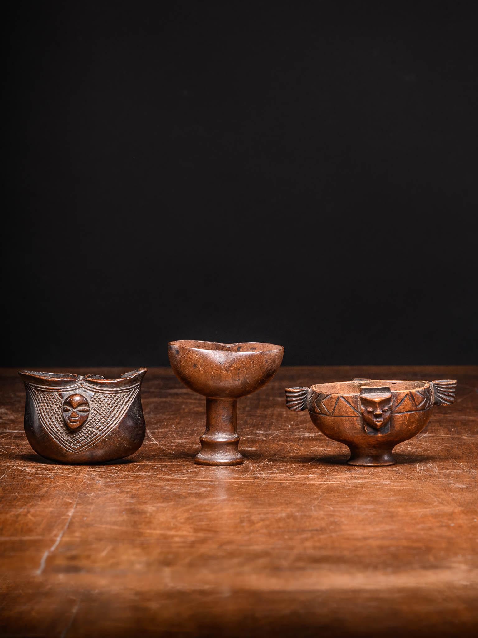 Wood Selection of Three Yaka/Suku Monocyclic Ceremonial Drinking Cups, DRC For Sale
