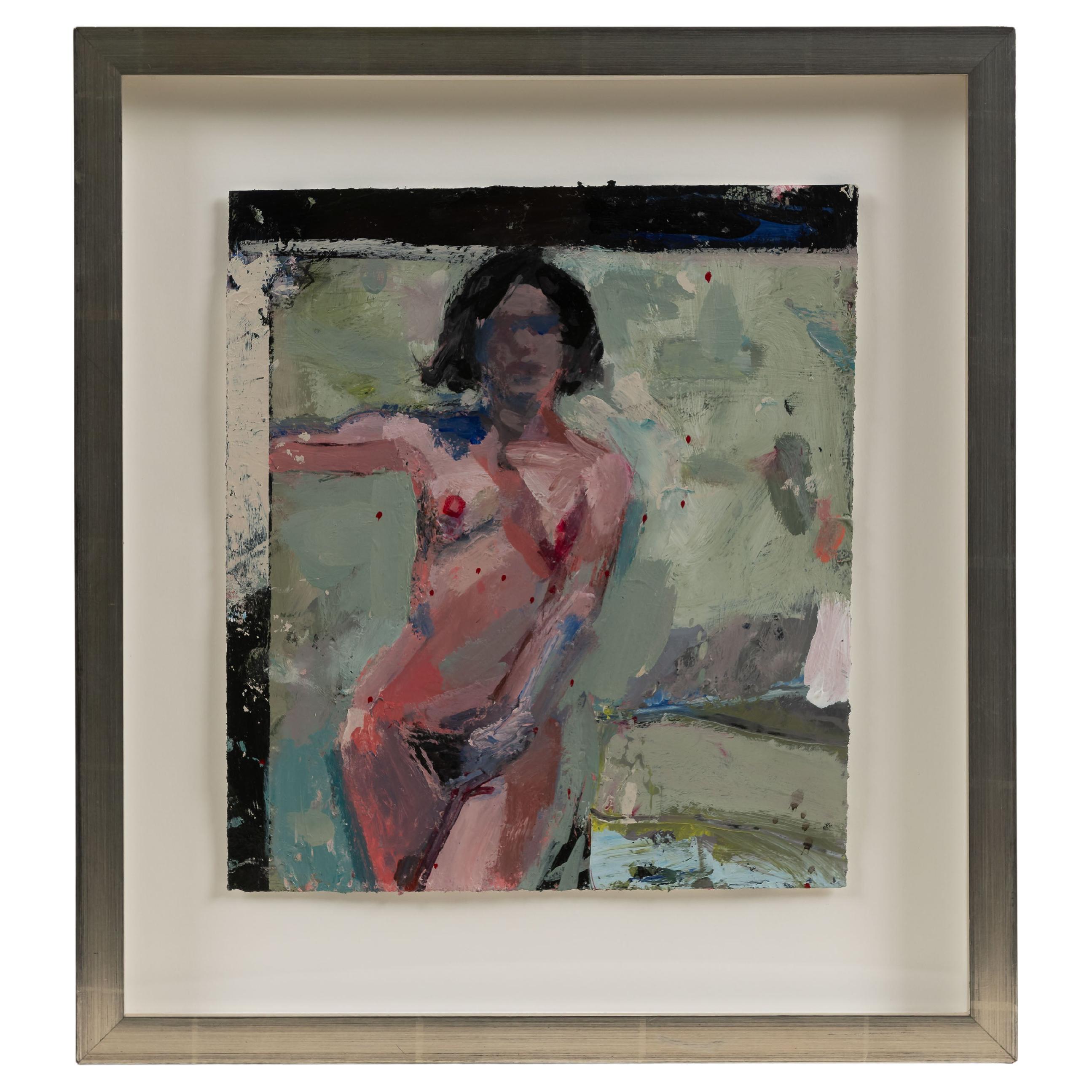 "A Self Pleasure", Acrylic on Paper w/ Gilt Silver Frame, Kim Froshin, USA, 2003 For Sale