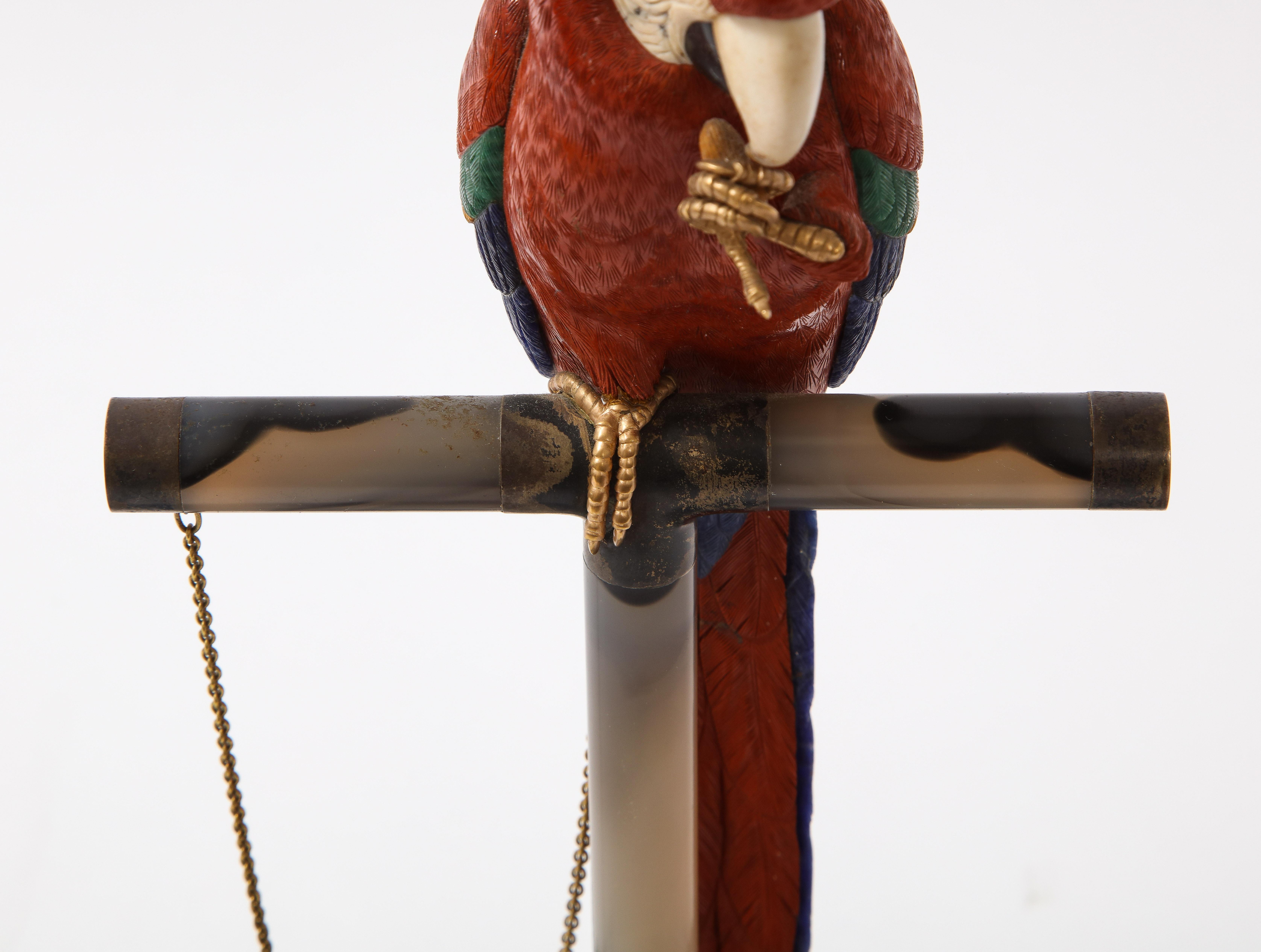 Semi Precious Stone & Metal Model of a Scarlet Macaw Parrot, P. Müller, Swiss 3