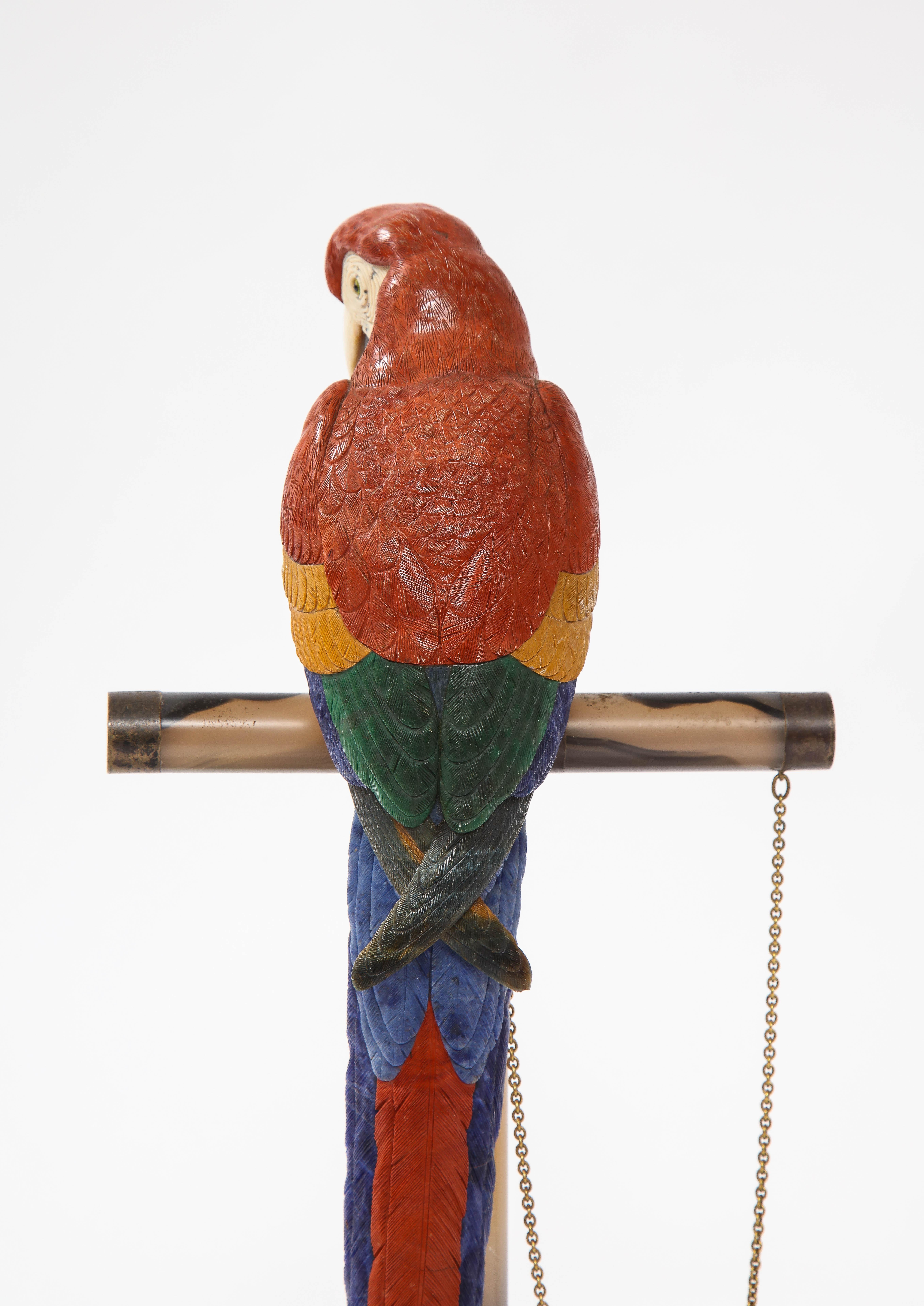 Semi Precious Stone & Metal Model of a Scarlet Macaw Parrot, P. Müller, Swiss In Good Condition In New York, NY