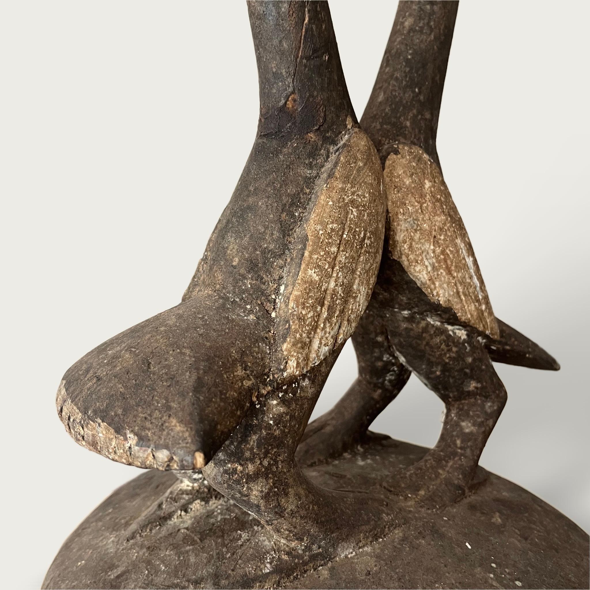 Una scultura in legno che raffigura due buceri stilizzati in bianco e nero, probabilmente originari del popolo Senufo della Costa d'Avorio, del Mali e del Burkina Faso. 

La base circolare suggerisce che questo potrebbe essere stato il coperchio di