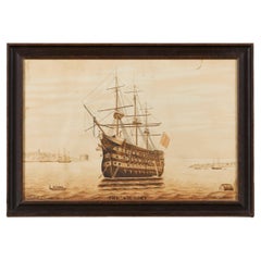 A Sepia Watercolour Painting of Lord Nelson's 'Victory'