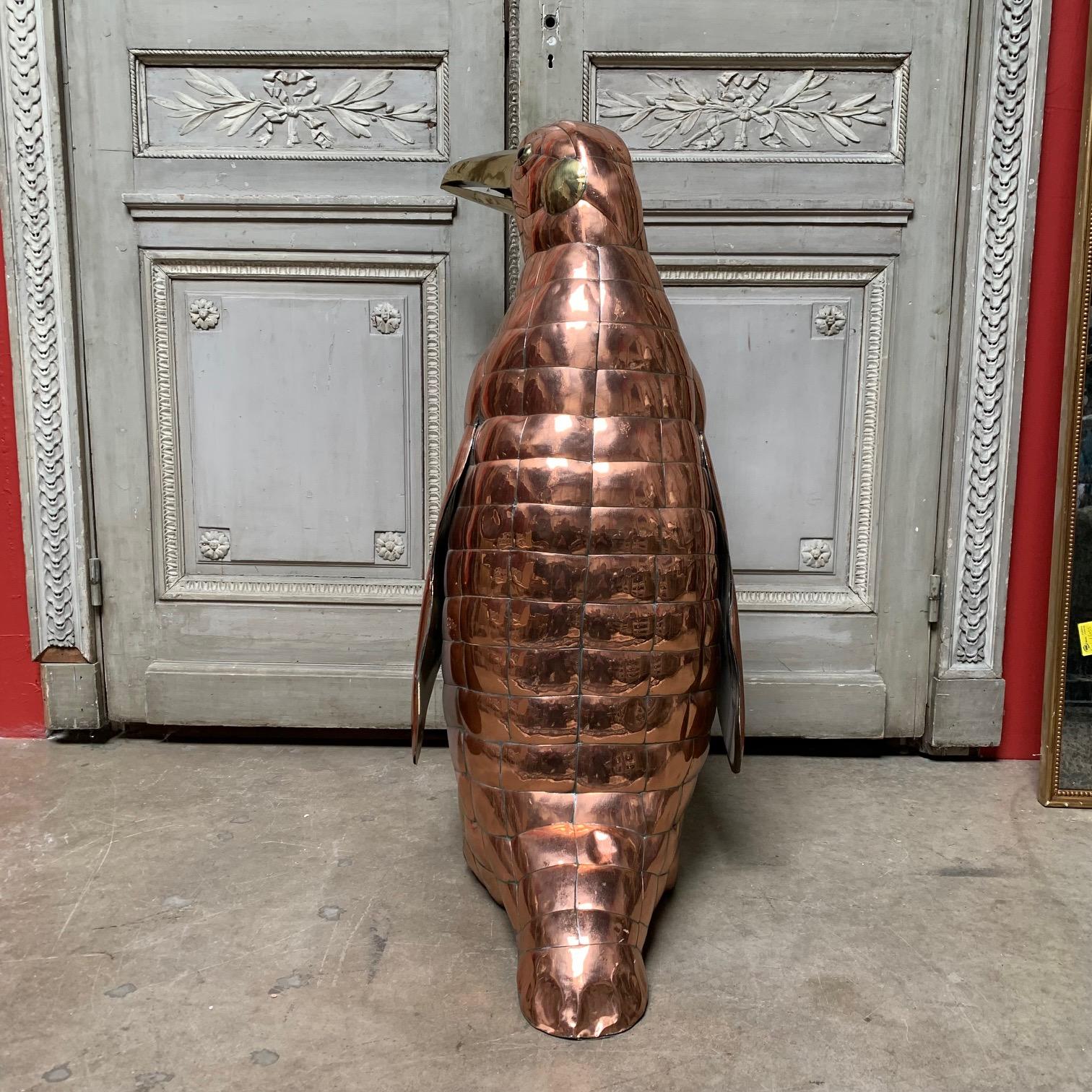 Mid-Century Modern Sergio Bustamante Large Sculpture of a Penguin in Brass and Copper For Sale