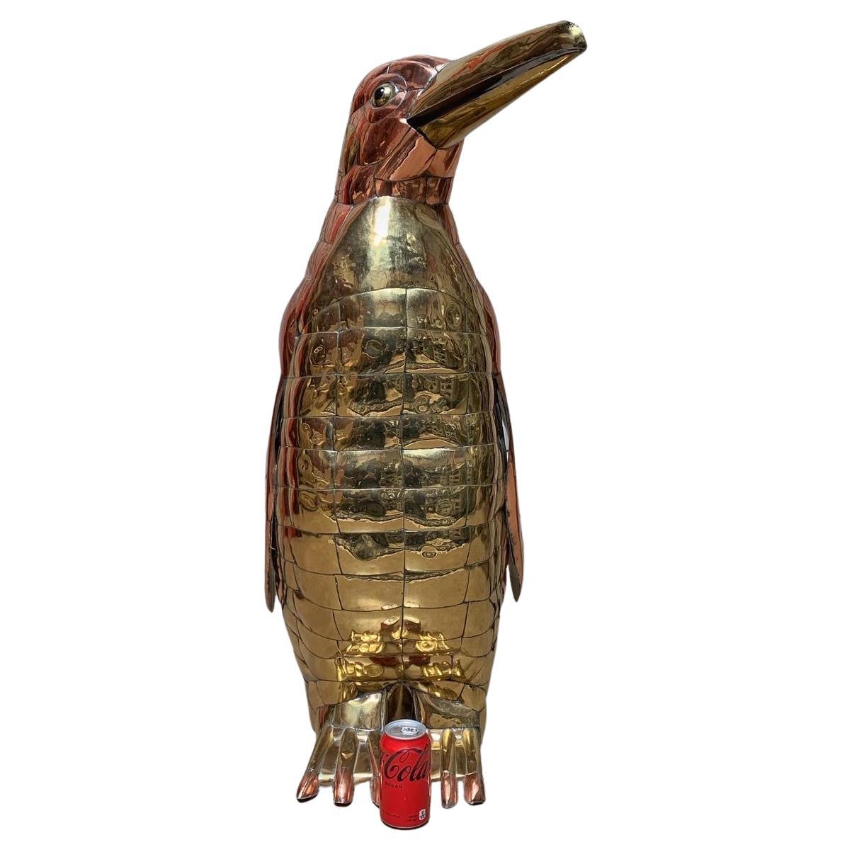 Sergio Bustamante Large Sculpture of a Penguin in Brass and Copper For Sale