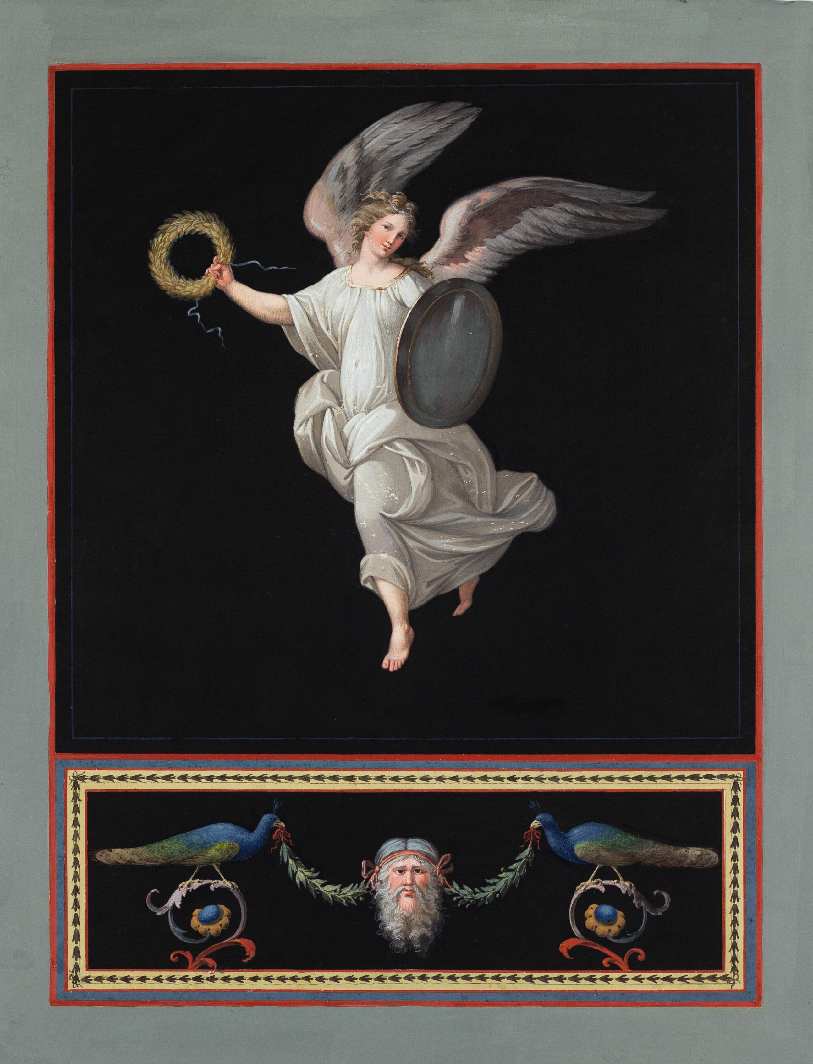 gouache sur papier
Compagnons d'Apollo, filles de Jupiter et de Mnémosyne (la mémoire), ces neuf Muses classiques sont associées à l'inspiration et à l'apprentissage. Chacune de ces Muses détient une sphère d'influence sur la poésie, le chant et les