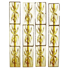 Series of 70 Hand Painted Bamboo Glass Panels