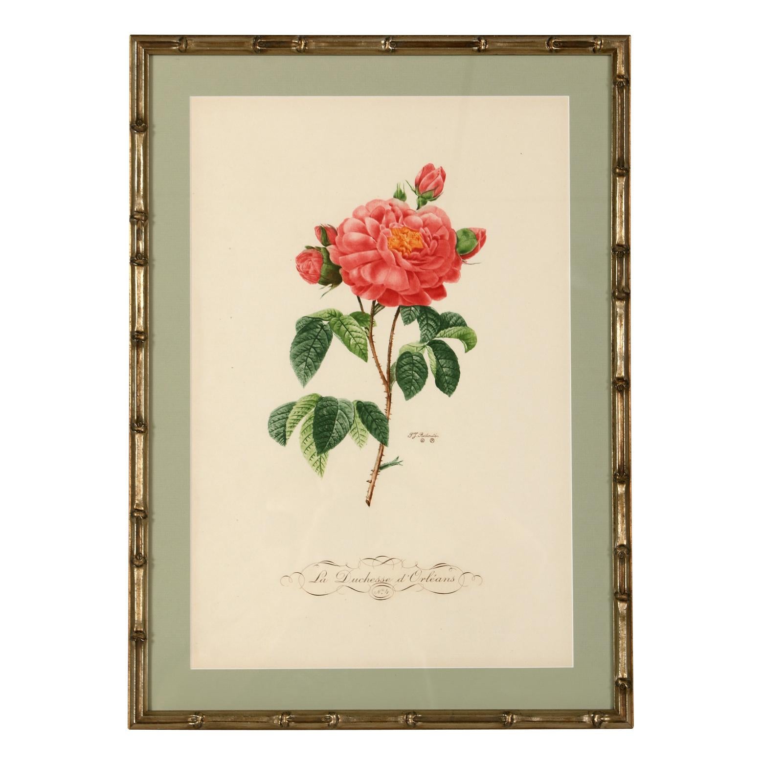 French Prints from France in Faux Bamboo Frames For Sale