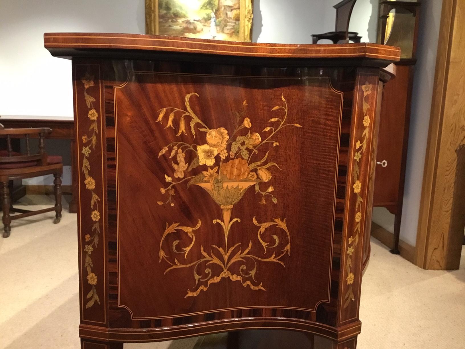 Serpentine Shaped Edwardian Period Marquetry Inlaid Side Cabinet 7