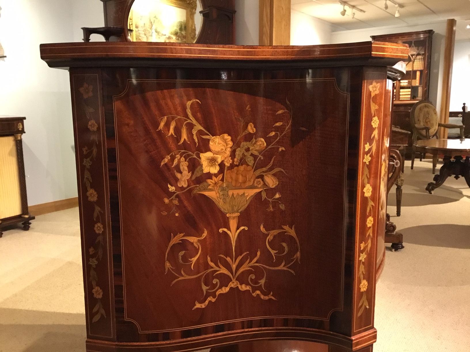 Serpentine Shaped Edwardian Period Marquetry Inlaid Side Cabinet 2
