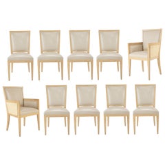 Set 10 of Contemporary Leather Clad Cerused Oak Dining Chairs