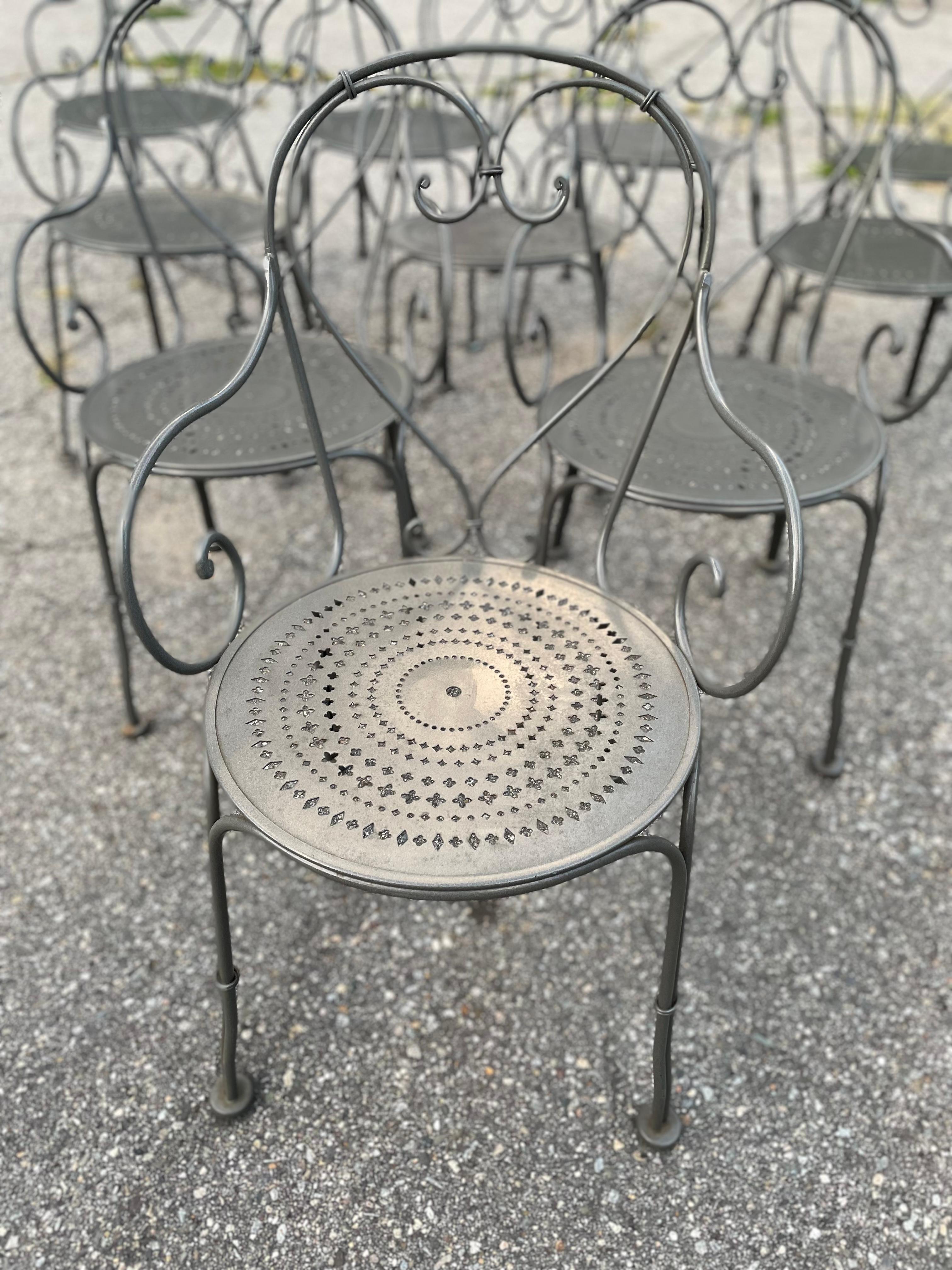 19th Century A Set 10 of Woodard Wrought Iron Dining Seating For Sale