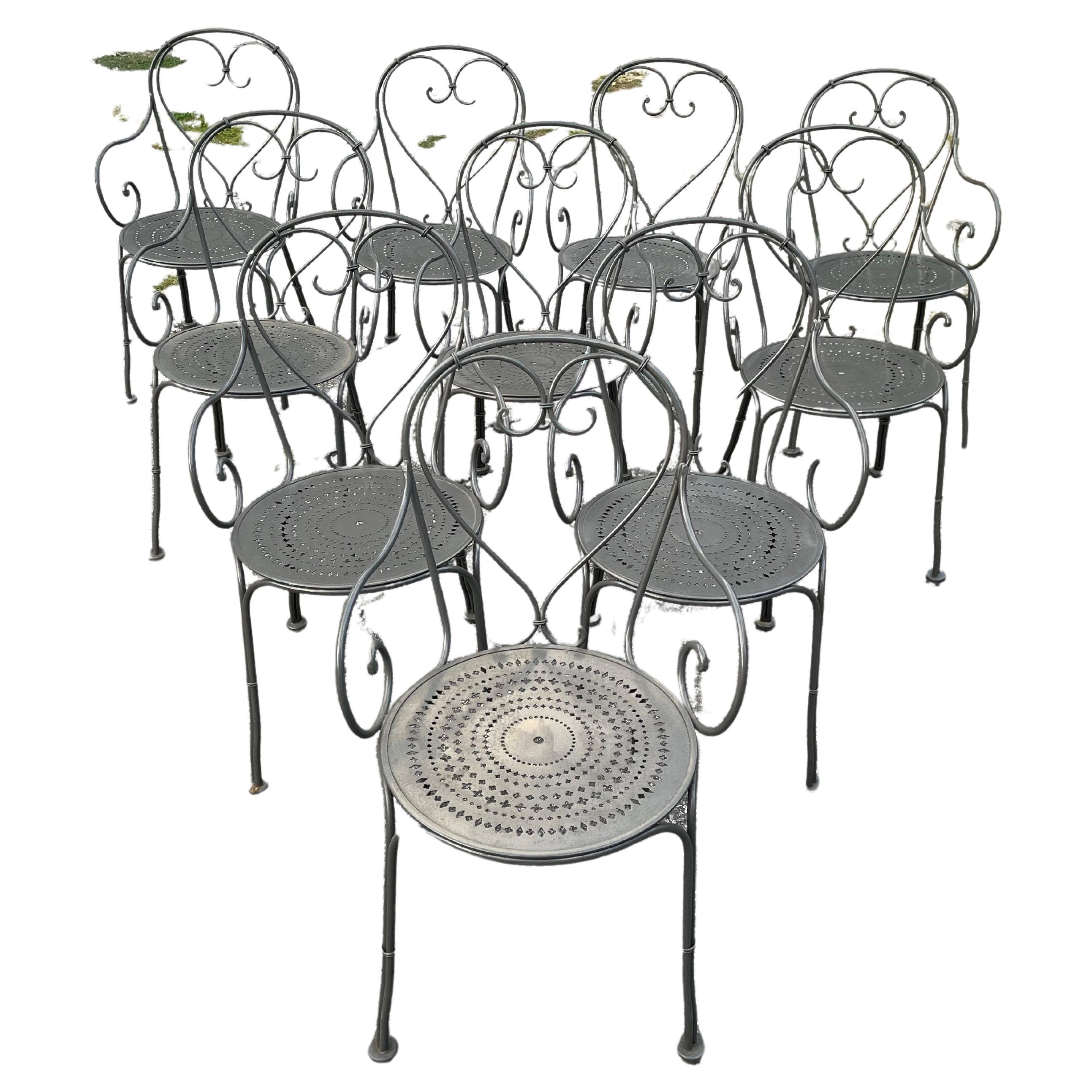 A Set 10 of Woodard Wrought Iron Dining Seating For Sale