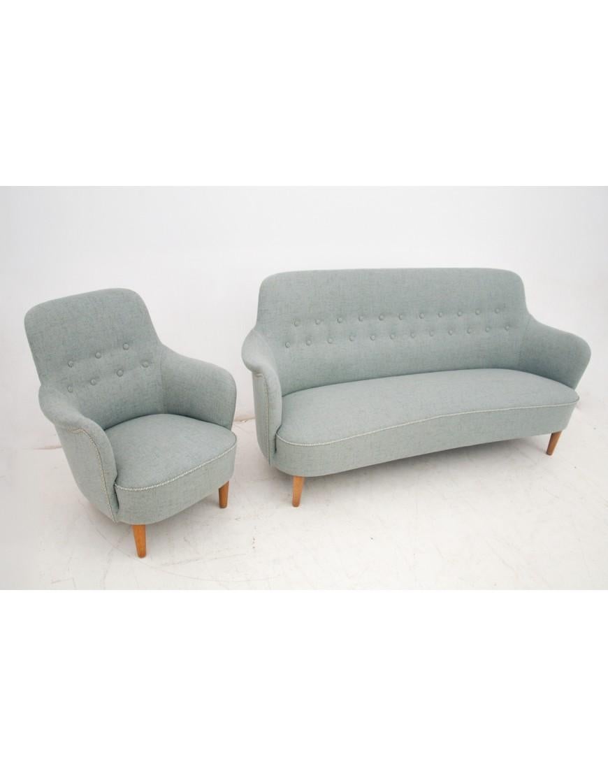 A set - a sofa with an armchair, designed by Carl Malmsten, Sweden, 1950s.  For Sale 6