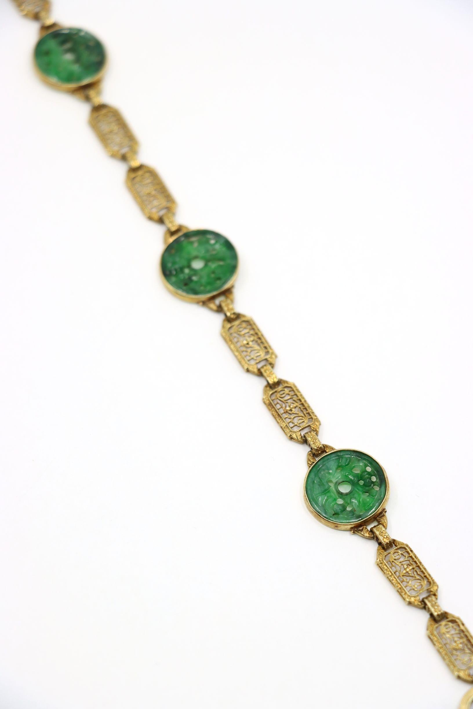 Ein Satz im chinesischen Stil 14K Gold Jade eingraviert  Halskette und Armband im Angebot 9