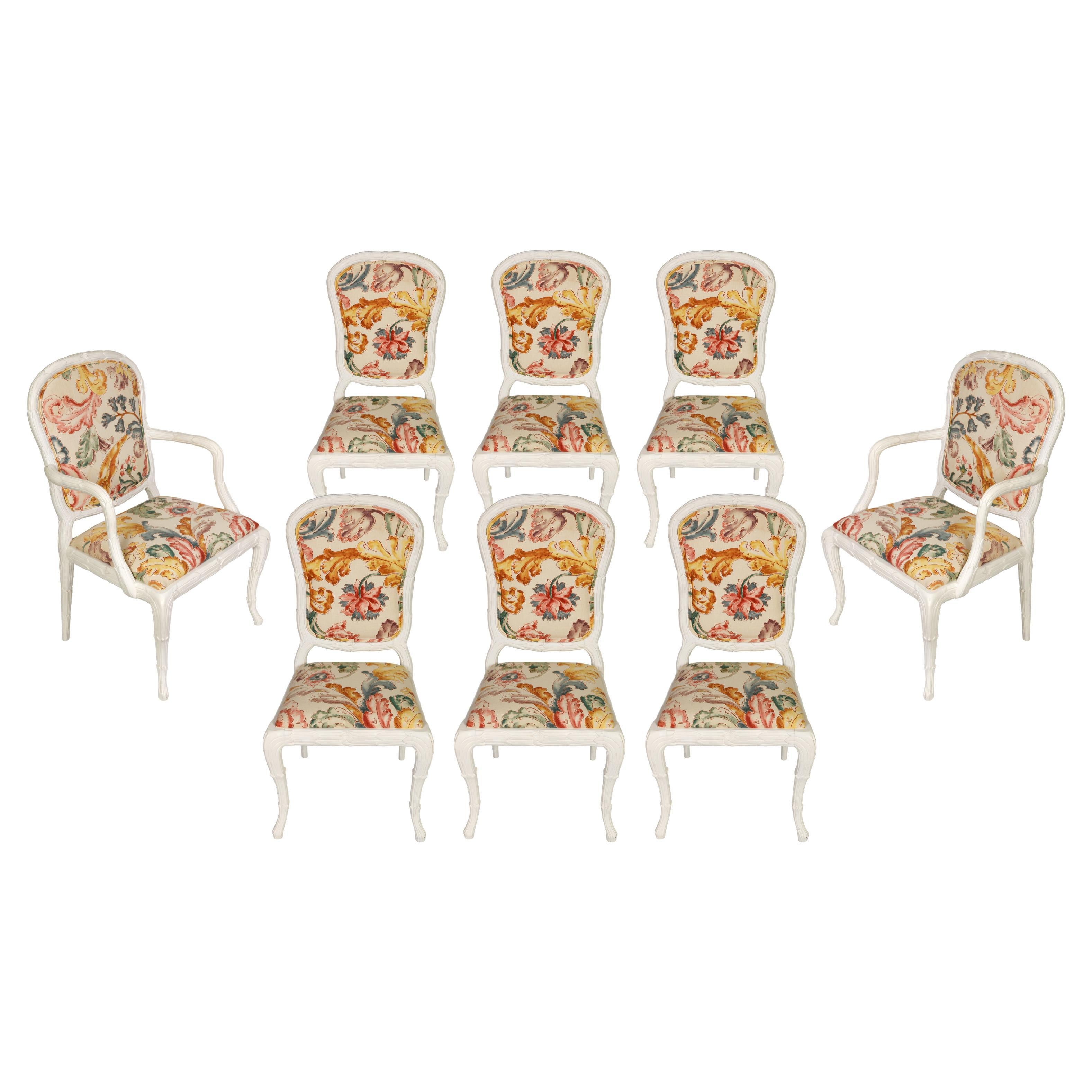 A Set of 10 Carved Painted Dining Chairs